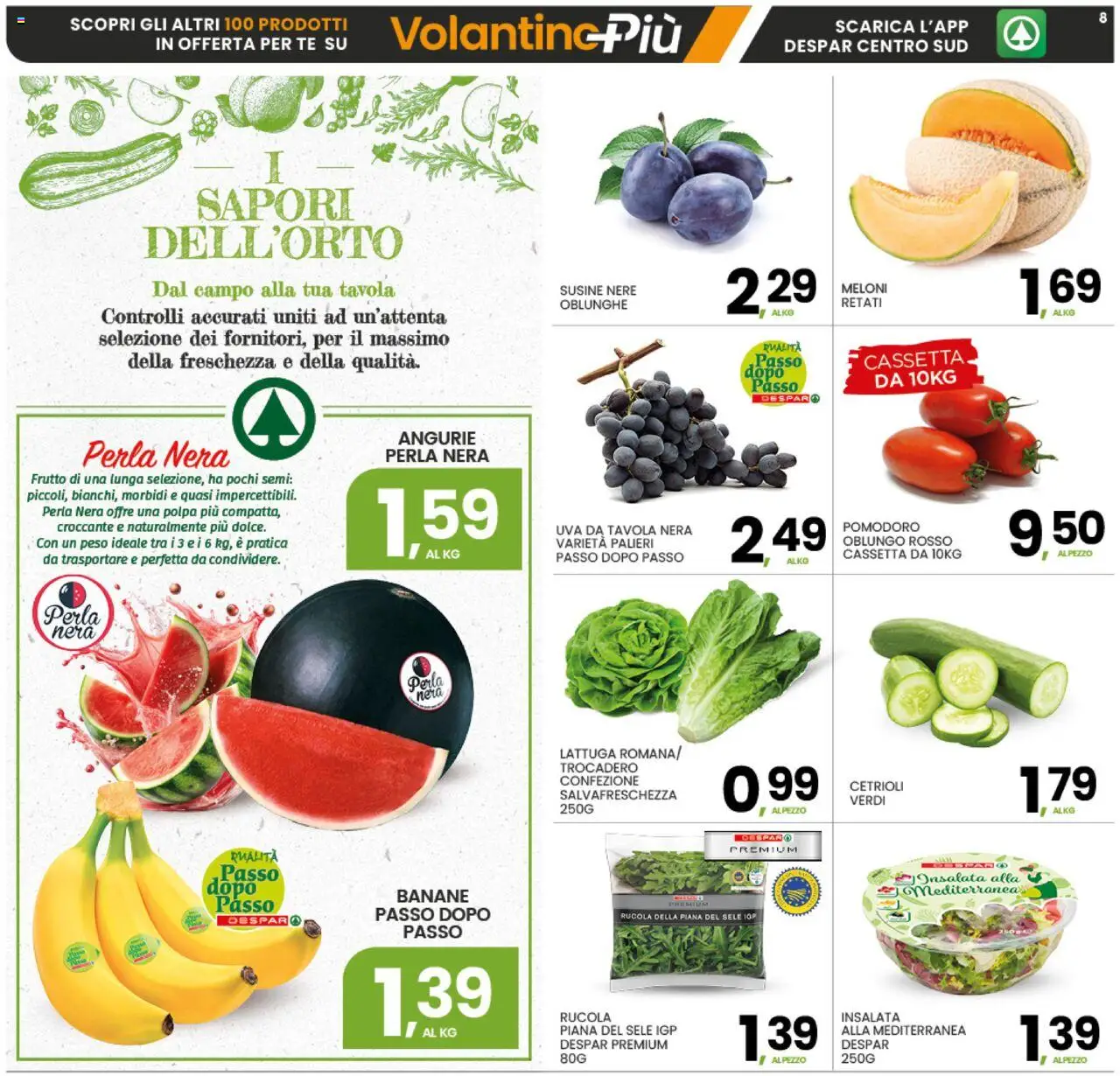 Volantino Interspar del 18.08.2025 | Pagina: 8 | Prodotti: Rucola, Cetrioli, Pomodoro, Uva