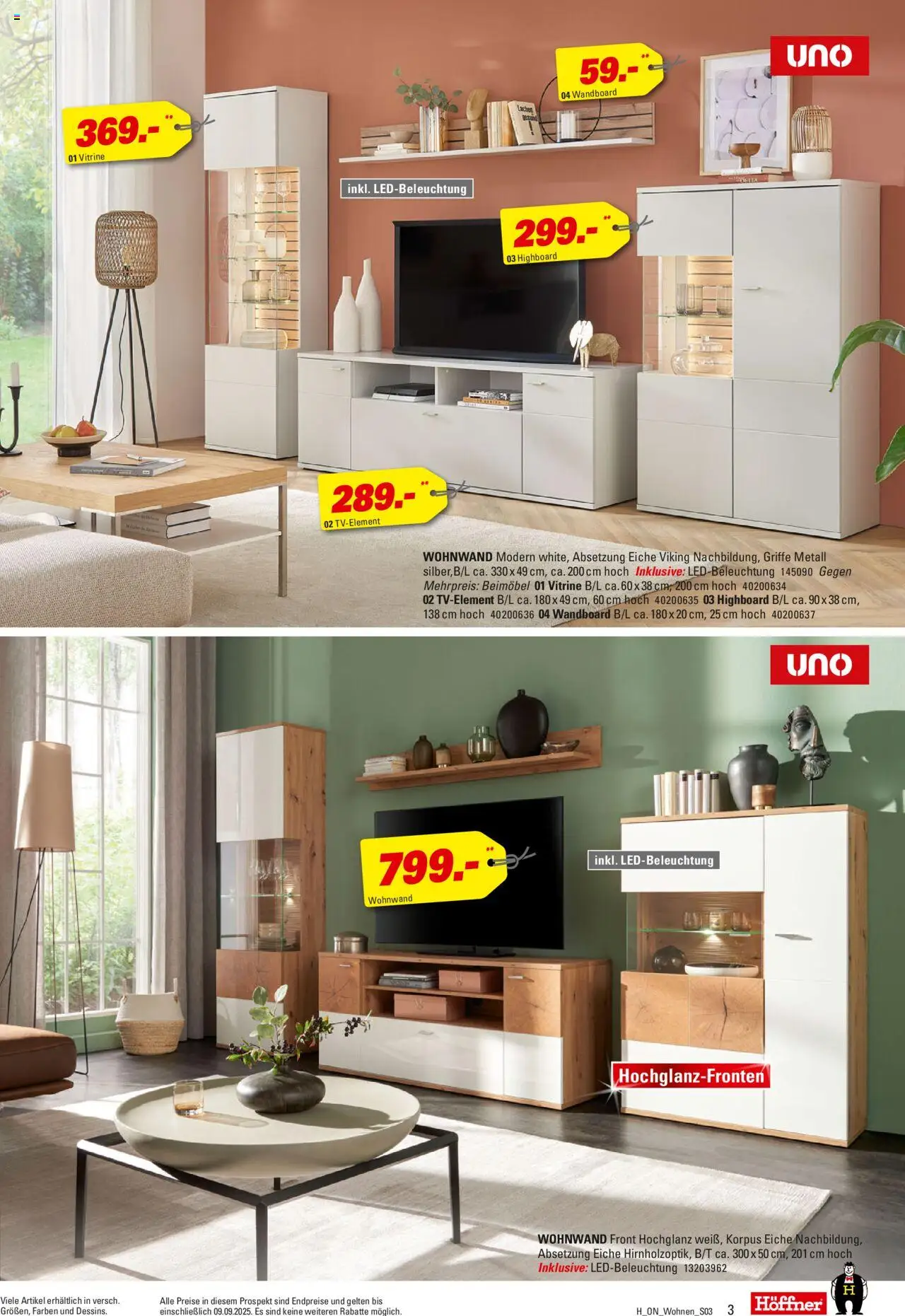 Höffner - Wohnen Spezial - gültig ab dem 13.08.2025 | Seite: 3 | Produkte: Wohnwand, HIghboard, Wandboard, Vitrine