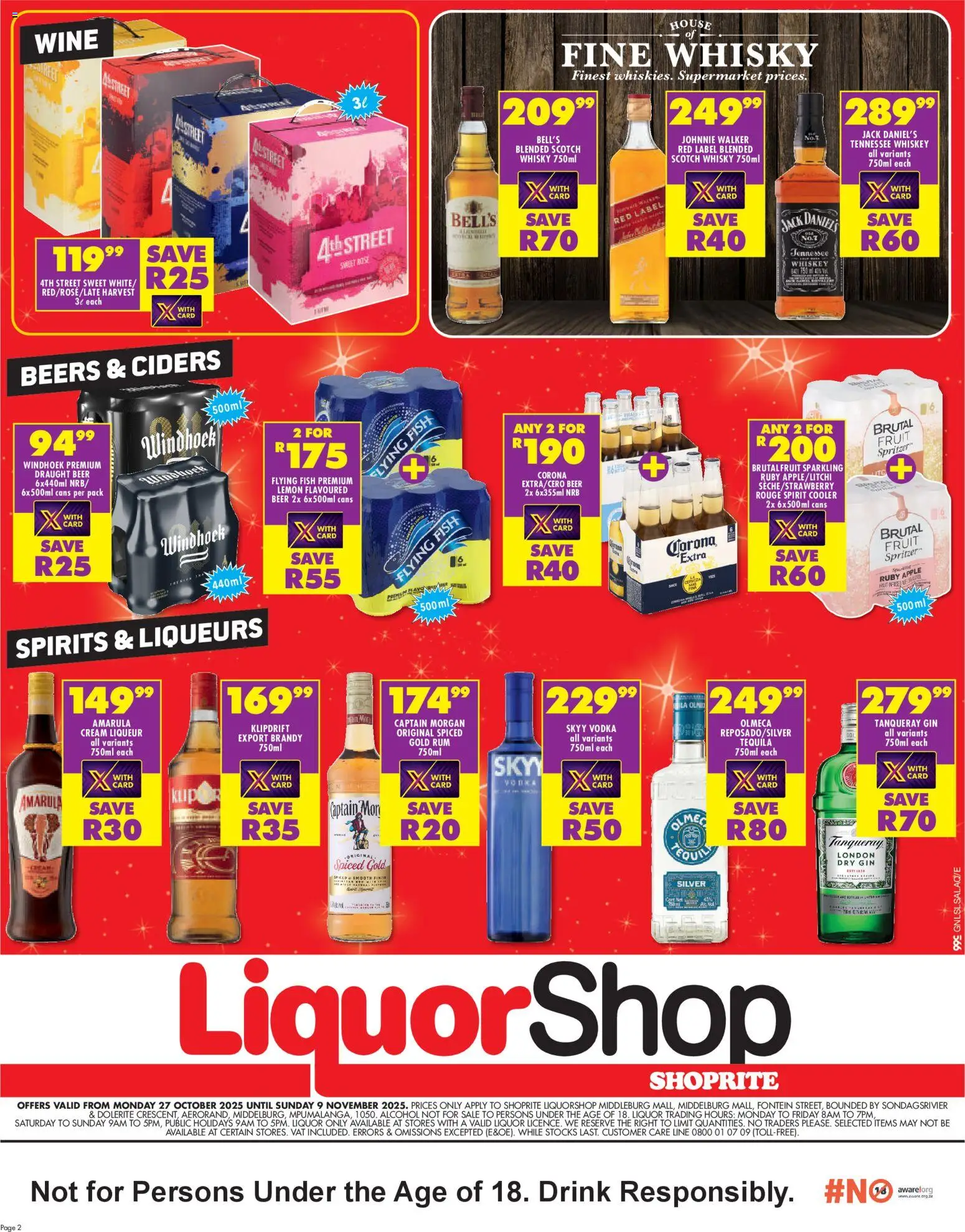 New Shoprite catalogue – valid from 27.10.2025 | Page: 2 | Products: Brandy, Gin, Fruit, Lemon