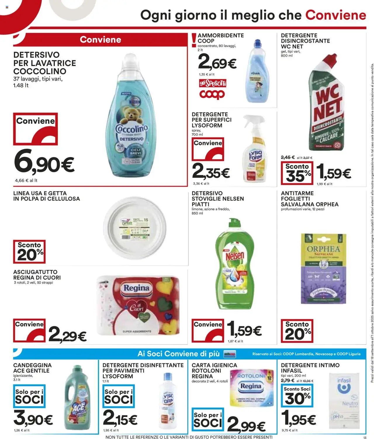 Volantino COOP del 18.09.2025 | Pagina: 13 | Prodotti: Detergente, Candeggina, Intimo, Asciugatutto