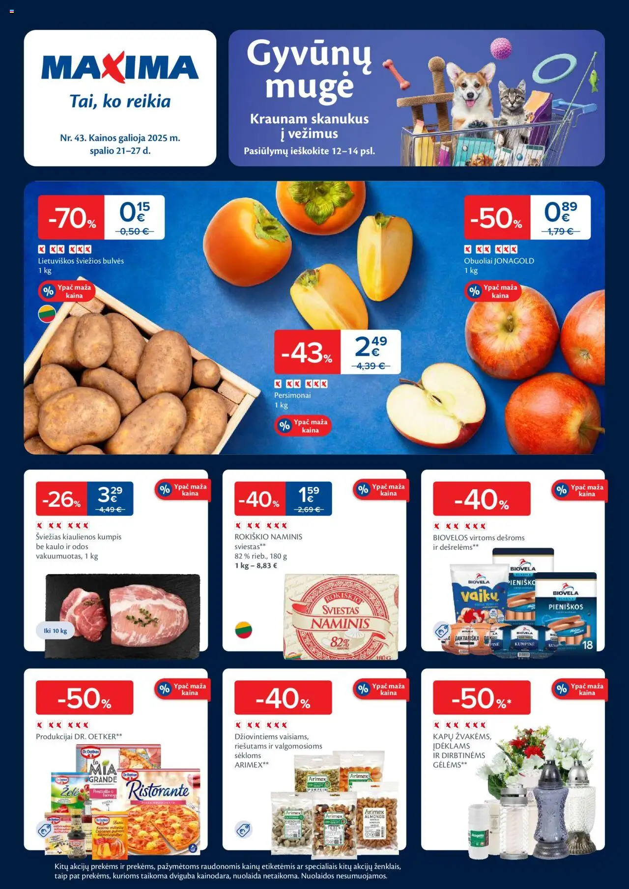 MAXIMA akcijos nuo 21.10.2025 | Puslapis: 1 | Prekių: Kiaulienos, Bulvės, Sviestas, Obuoliai