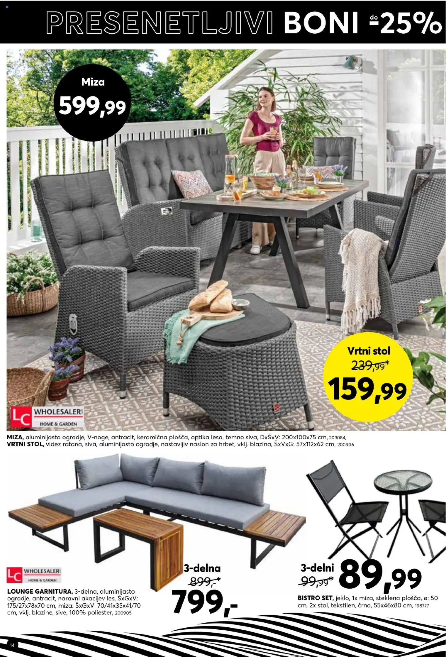 Novi Dipo katalog ponudbe – veljaven od 25.03.2026 | Stran: 14 | Izdelki: Vrtni stol, Miza, Stol