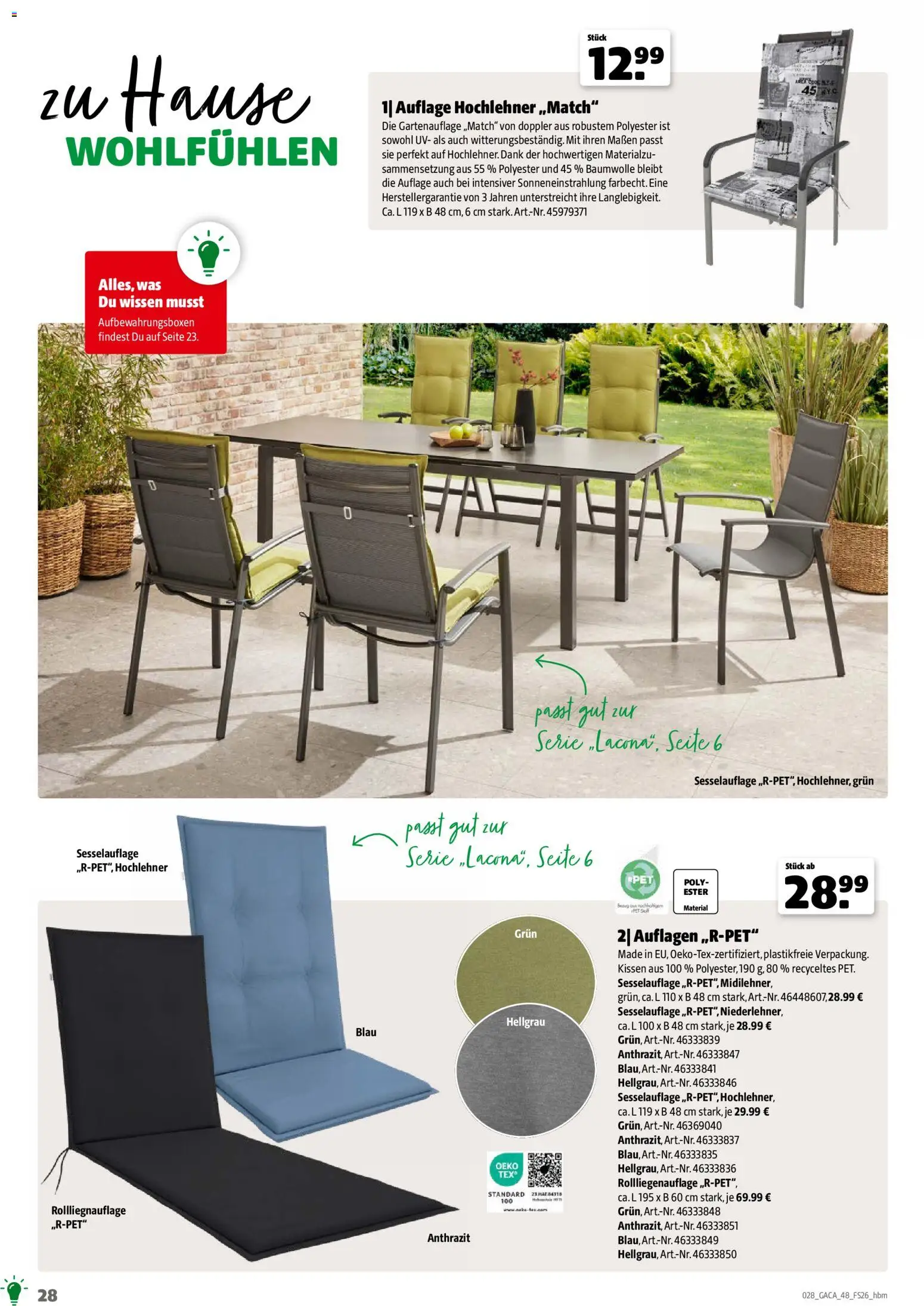 Hagebau Gartenmöbelsortiment – gültig ab 02.03.2026 | Seite: 28 | Produkte: Kissen