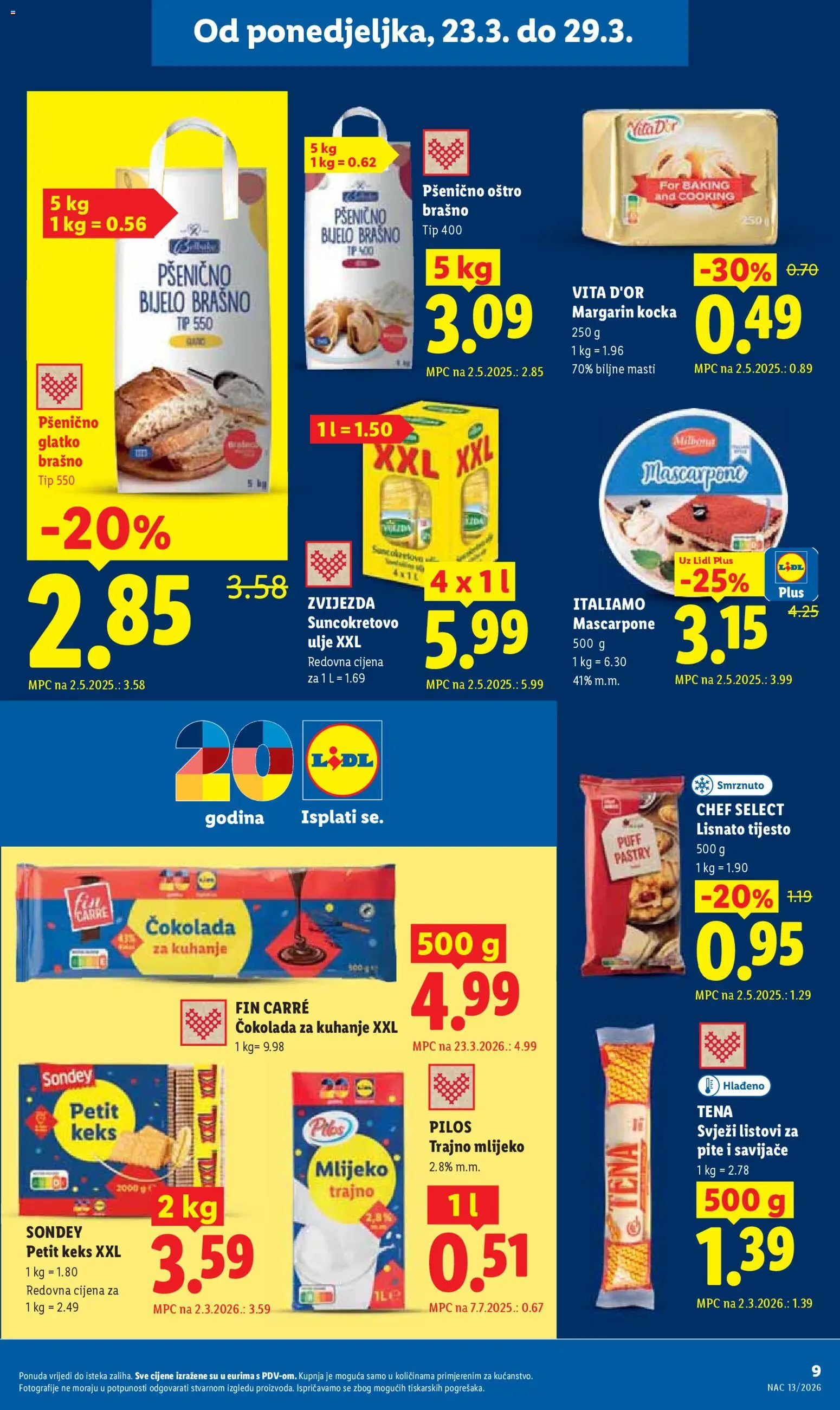 Lidl katalog | vrijedi od 23.03.2026 | Stranica: 9 | Proizvodi: Listovi za pite, Suncokretovo ulje, Mascarpone, Ulje