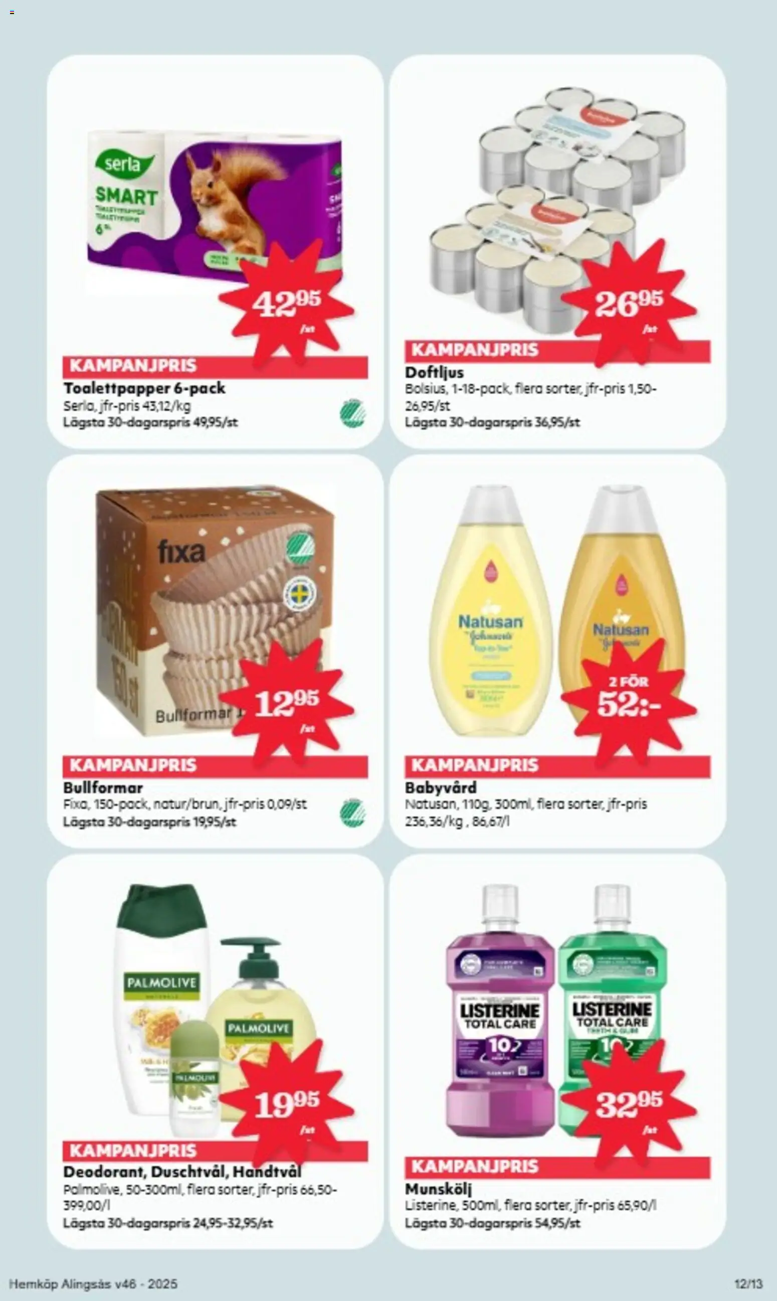 Hemköp reklamblad aktuell från 10.11.2025 | Sida: 12 | Produkter: Munskölj, Toalettpapper, Handtvål