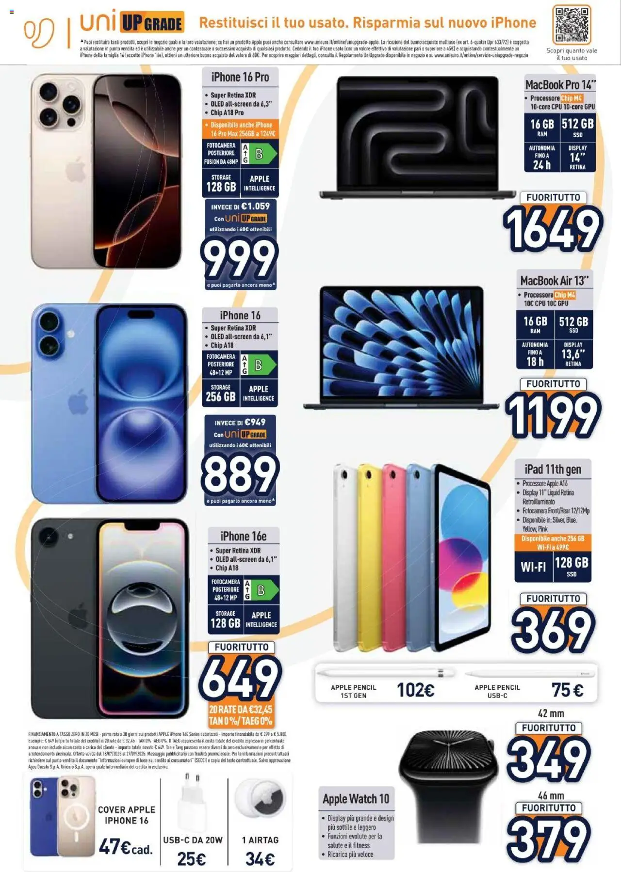 Volantino Unieuro del 01.08.2025 | Pagina: 8 | Prodotti: Macbook air, Iphone, Fotocamera, Ipad