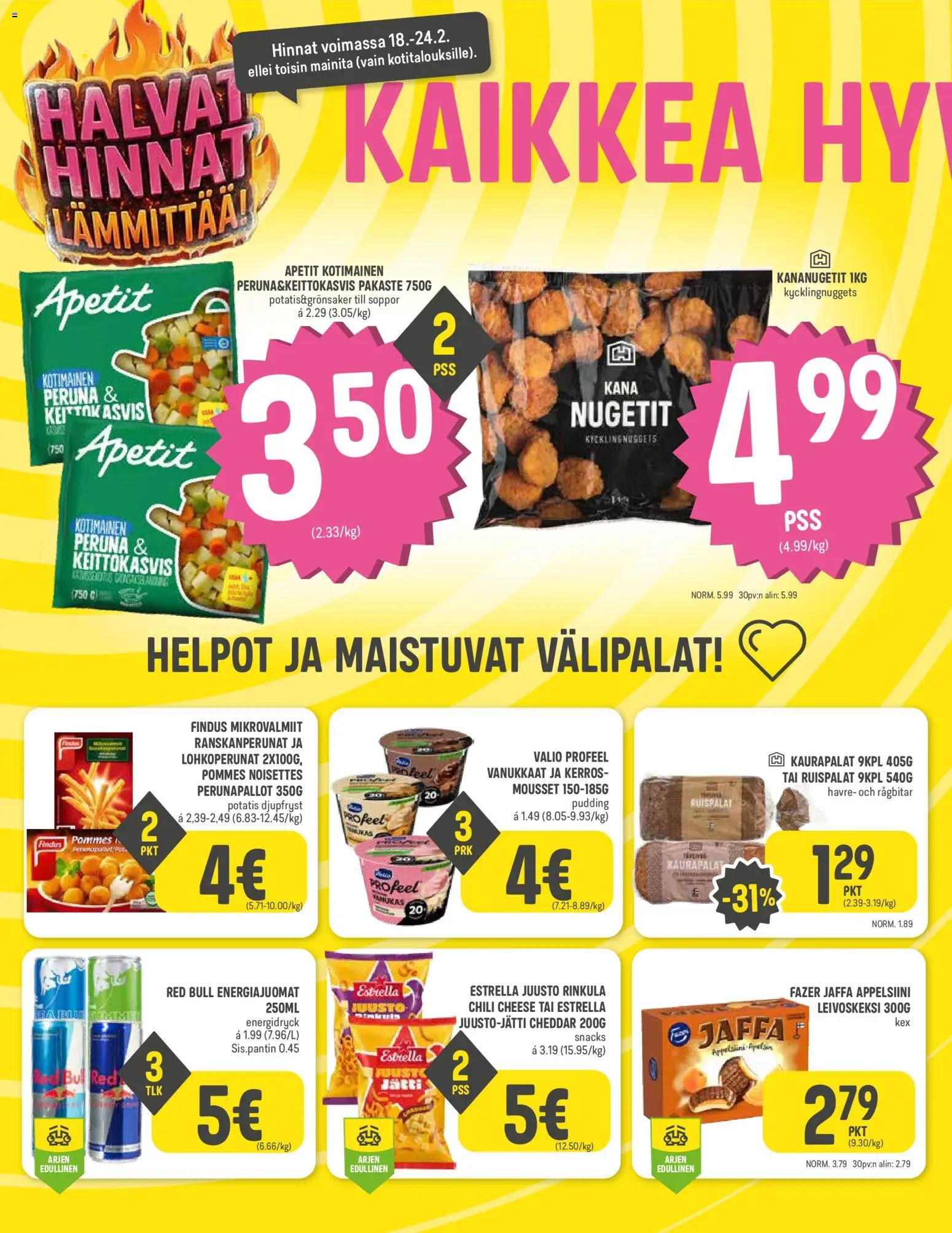 Halpa Halli tarjoukset – voimassa 18.02.2026 alkaen | Sivu: 2 | Tuotteet: Ranskanperunat, Kana, Cheddar, Chili