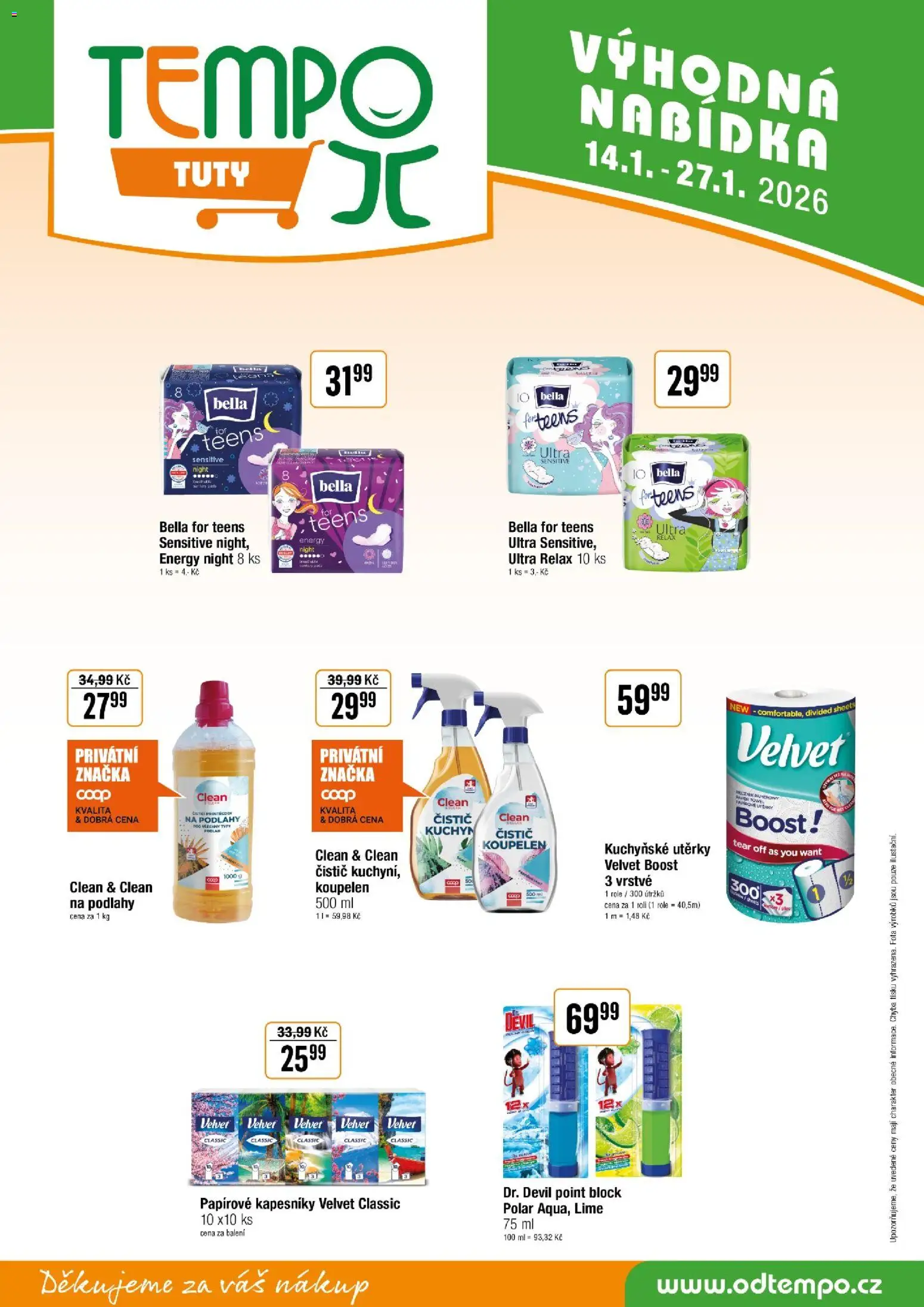 Tempo leták - Tuty od 14.01.2026 | Strana: 14 | Produkty: Kuchyňské utěrky, Utěrky, Papírové kapesníky, Velvet