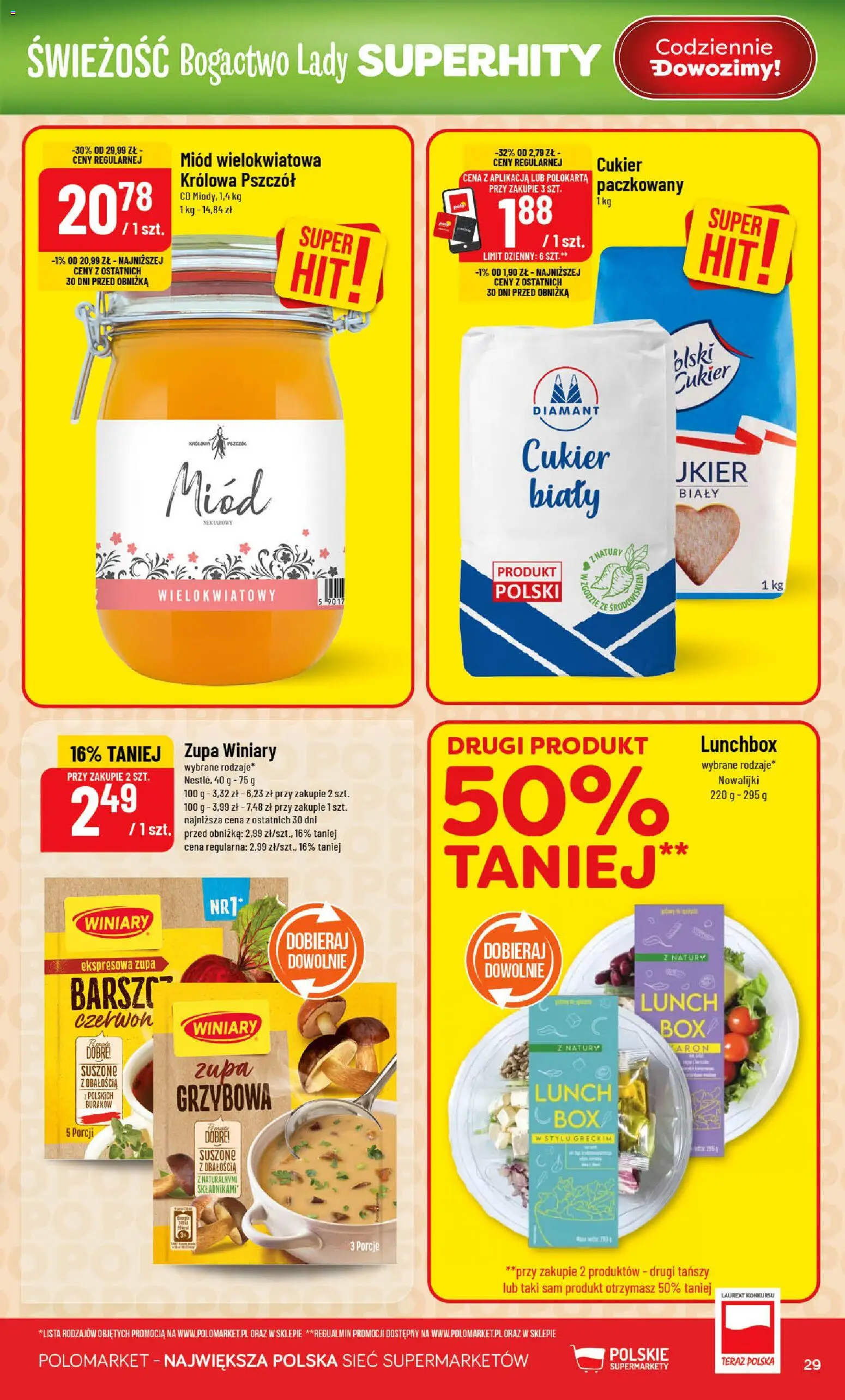 POLOmarket Gazetka od 14.01.2026 | Strona: 29 | Produkty: Miód, Cukier biały, Zupa, Cukier