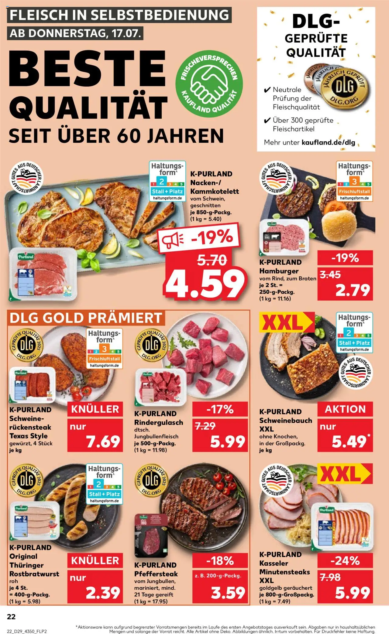 Kaufland prospekt Frankfurt (Oder)	 - gültig ab dem 17.07.2025 | Seite: 22 | Produkte: Rindergulasch, Schweinebauch, Fleisch