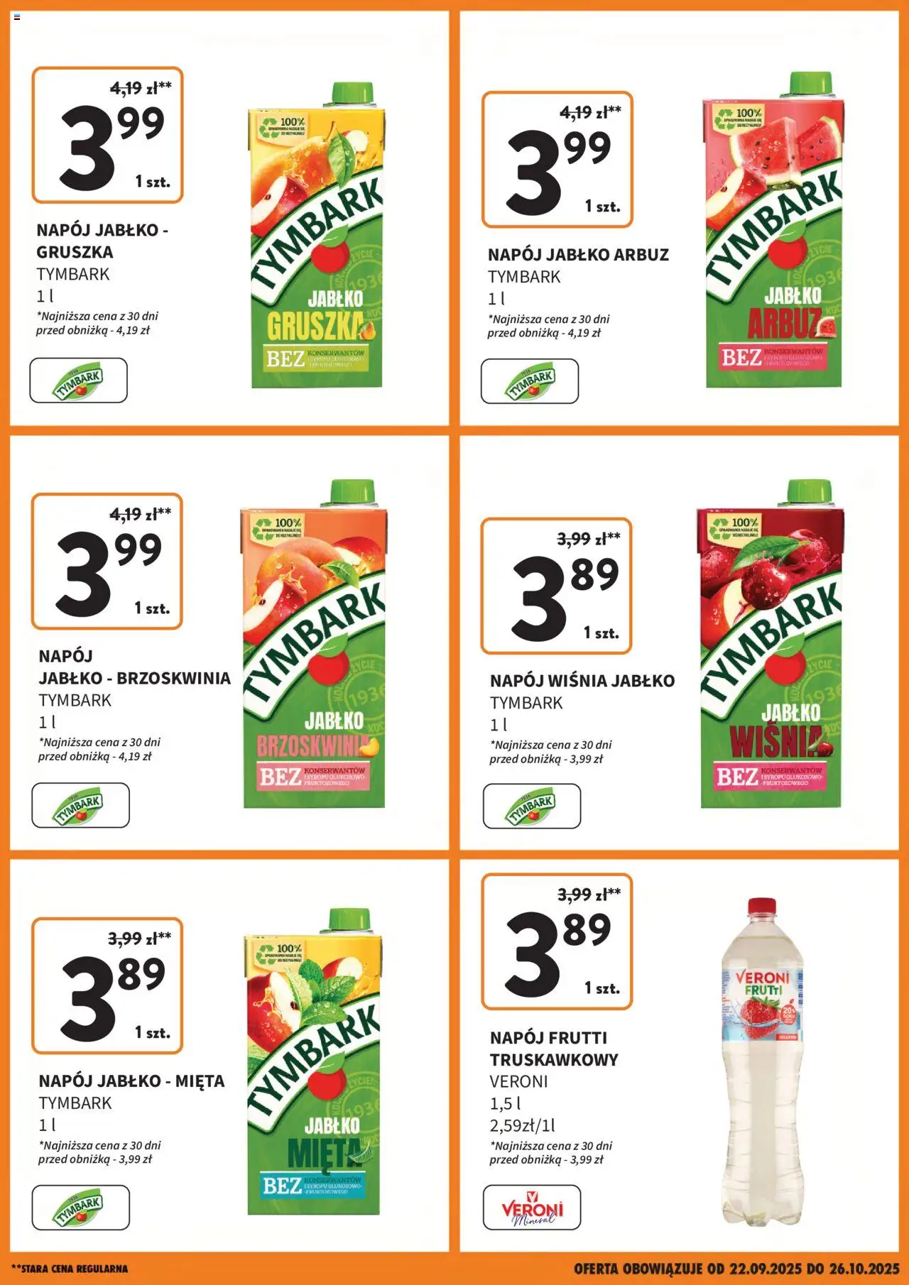 Intermarche Gazetka - Nowa niższa cena od 22.09.2025 | Strona: 4 | Produkty: Brzoskwinia, Arbuz, Gruszka, Mięta