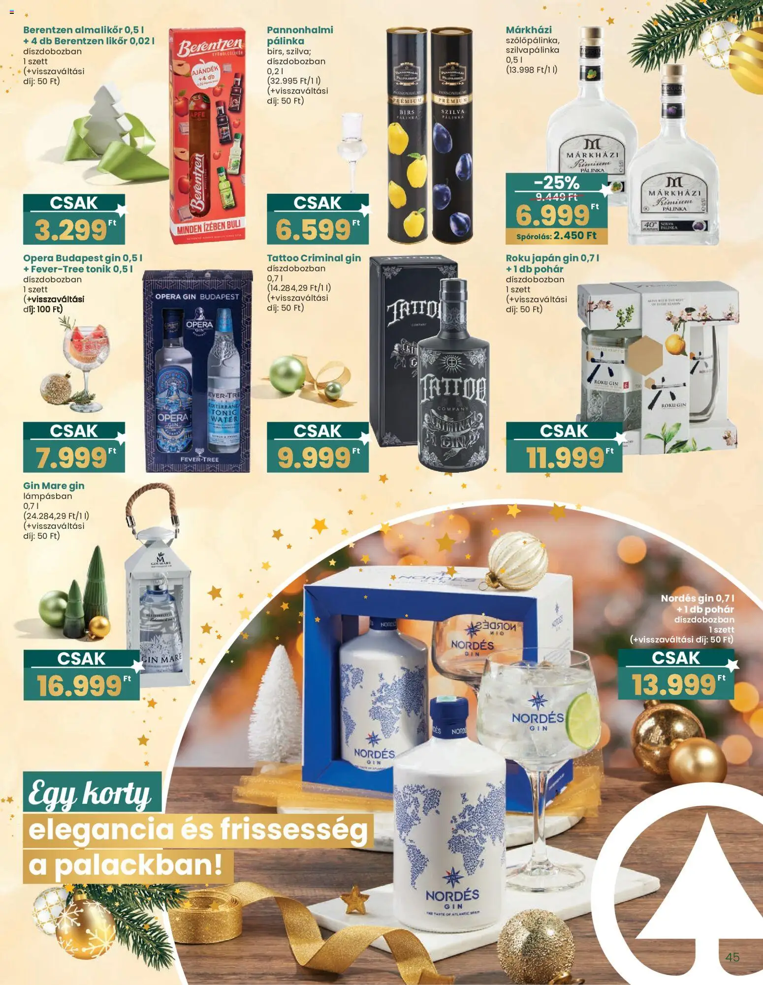 Interspar akciós ujság - amely érvényes a következő dátumtól: 20.12.2025 | Oldal: 45 | Termékek: Tonic, Gin, Likőr, Pohár