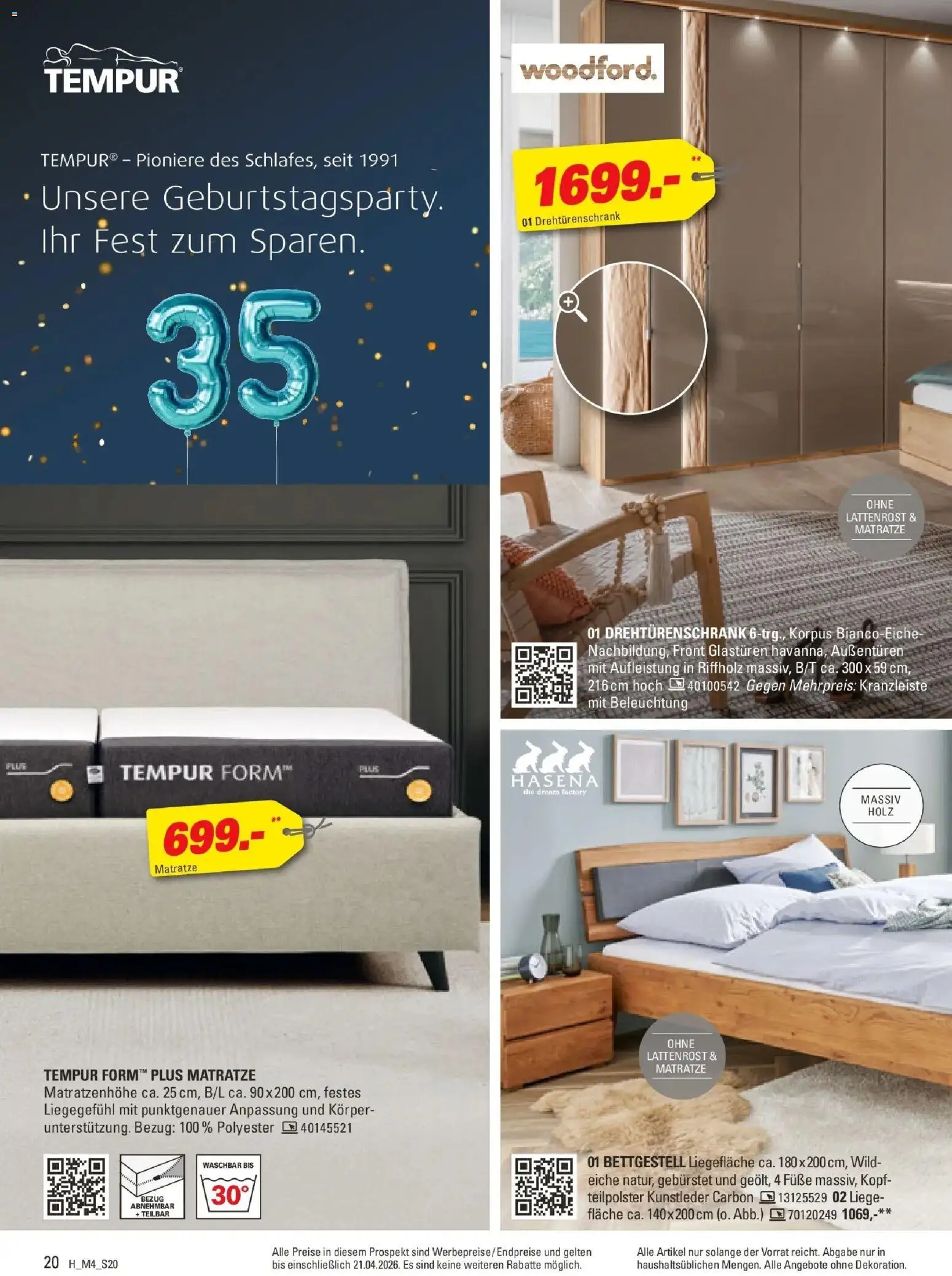 Höffner Prospekt Münster	 – gültig ab 01.04.2026 | Seite: 20 | Produkte: Matratze, Lattenrost, Drehtürenschrank, Liege