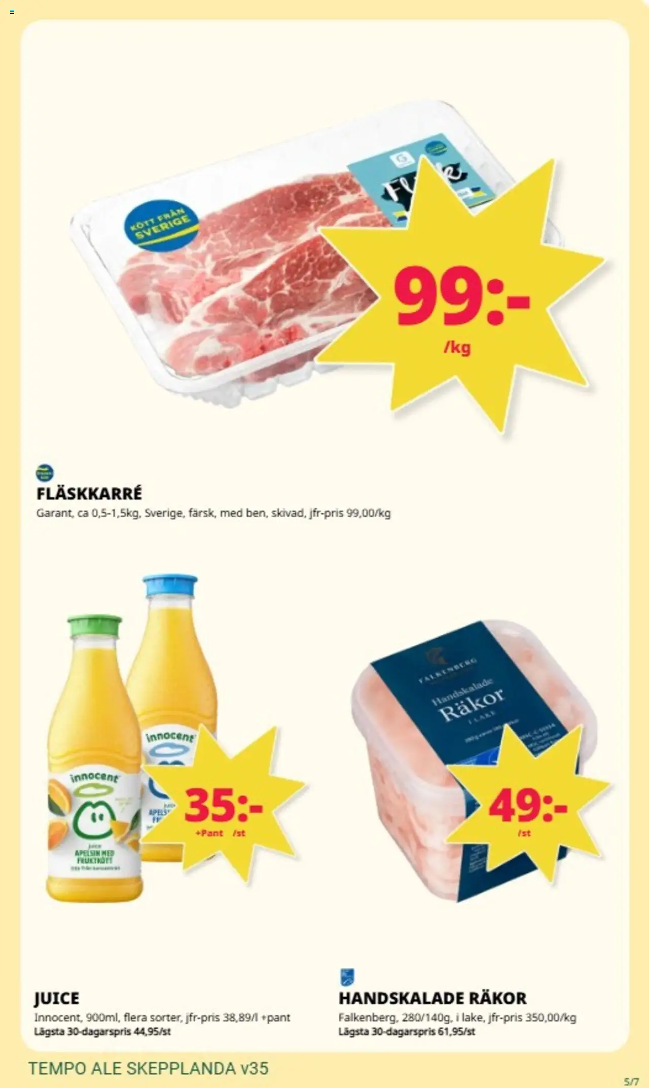Tempo reklamblad aktuell från 25.08.2025 | Sida: 5 | Produkter: Räkor, Juice, Apelsin