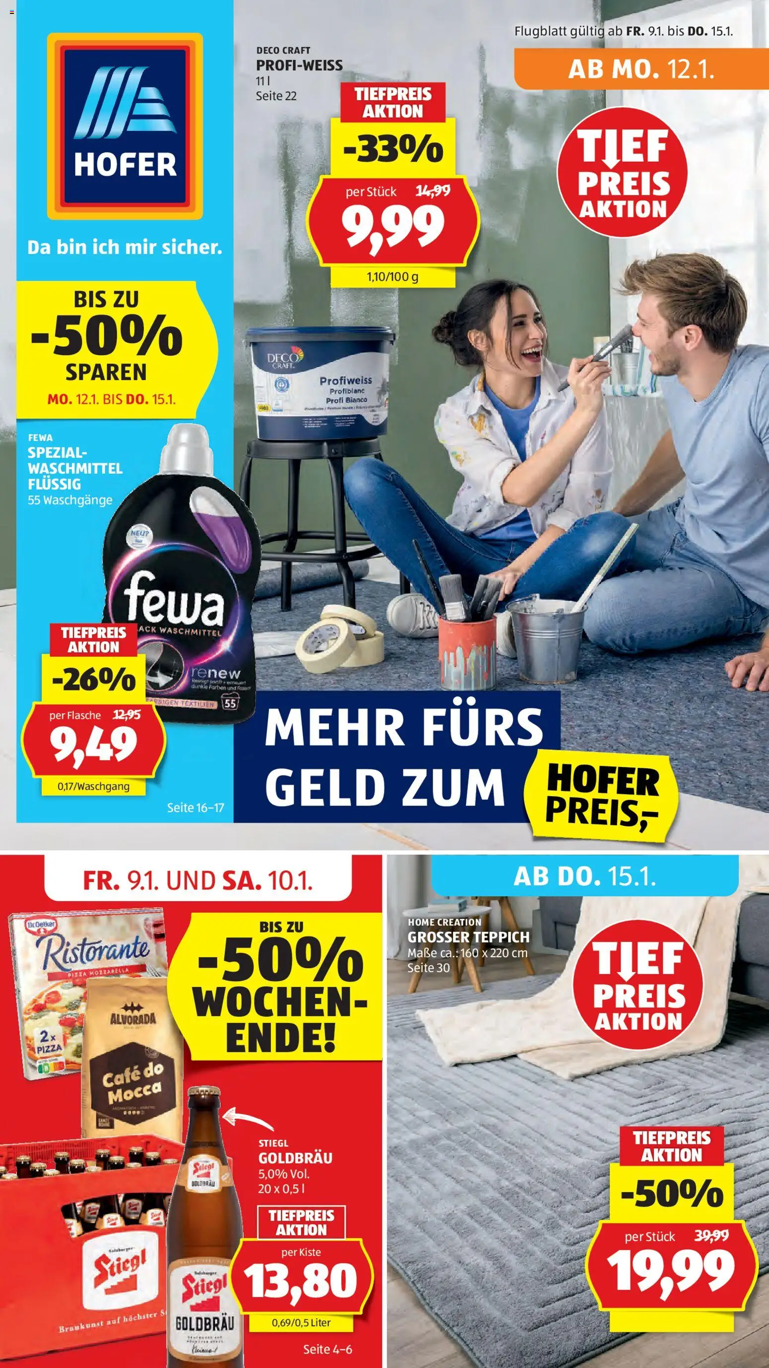 Hofer Flugblatt gültig ab 09.01.2026 | Seite: 1 | Produkte: Teppich, Pizza, Waschmittel