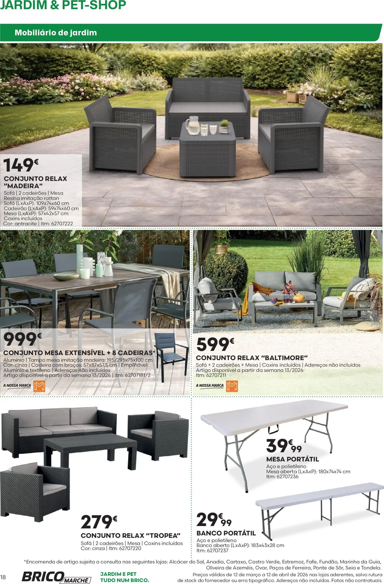 BricoMarché F04 JardimPetShop │ válido de 12.03.2026 | Página: 18 | Produtos: Banco, Sofá, Mesa, Cadeira