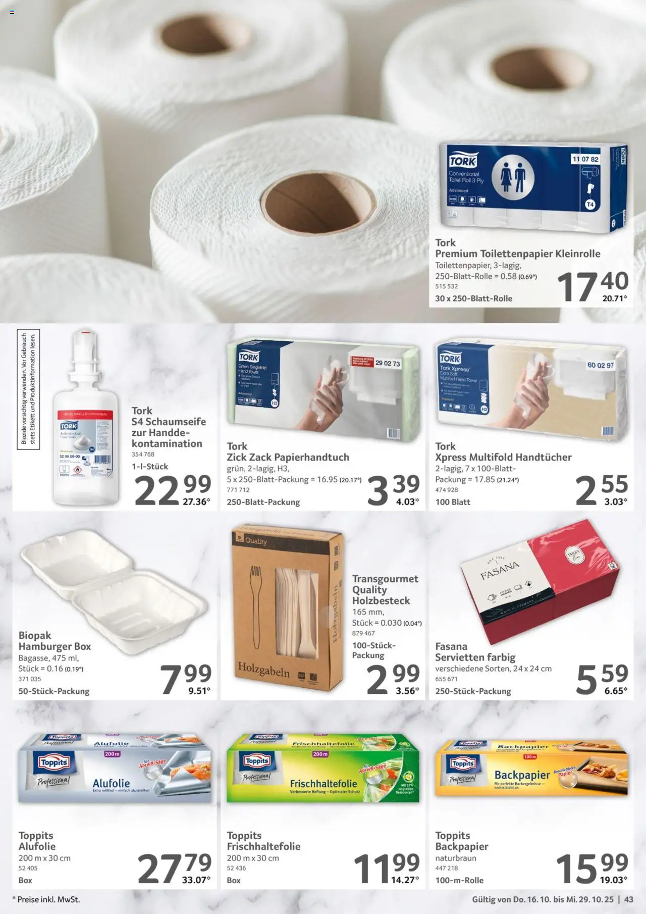 Selgros Gastronomie – gültig ab 16.10.2025 | Seite: 43 | Produkte: Box, Toilettenpapier
