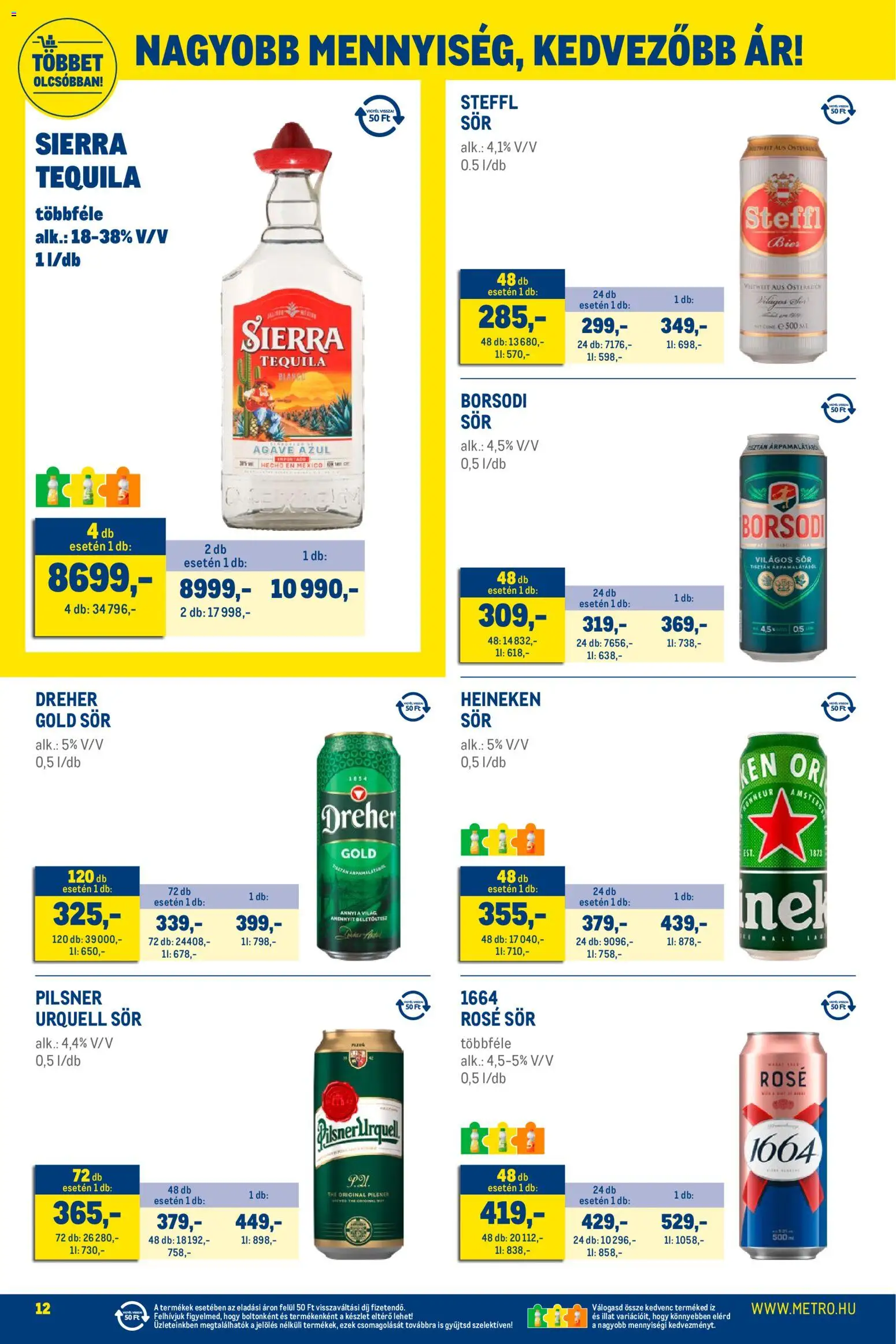 Metro akciós ujság - amely érvényes a következő dátumtól: 02.01.2026 | Oldal: 12 | Termékek: Heineken, Pilsner urquell, Tequila, Sör