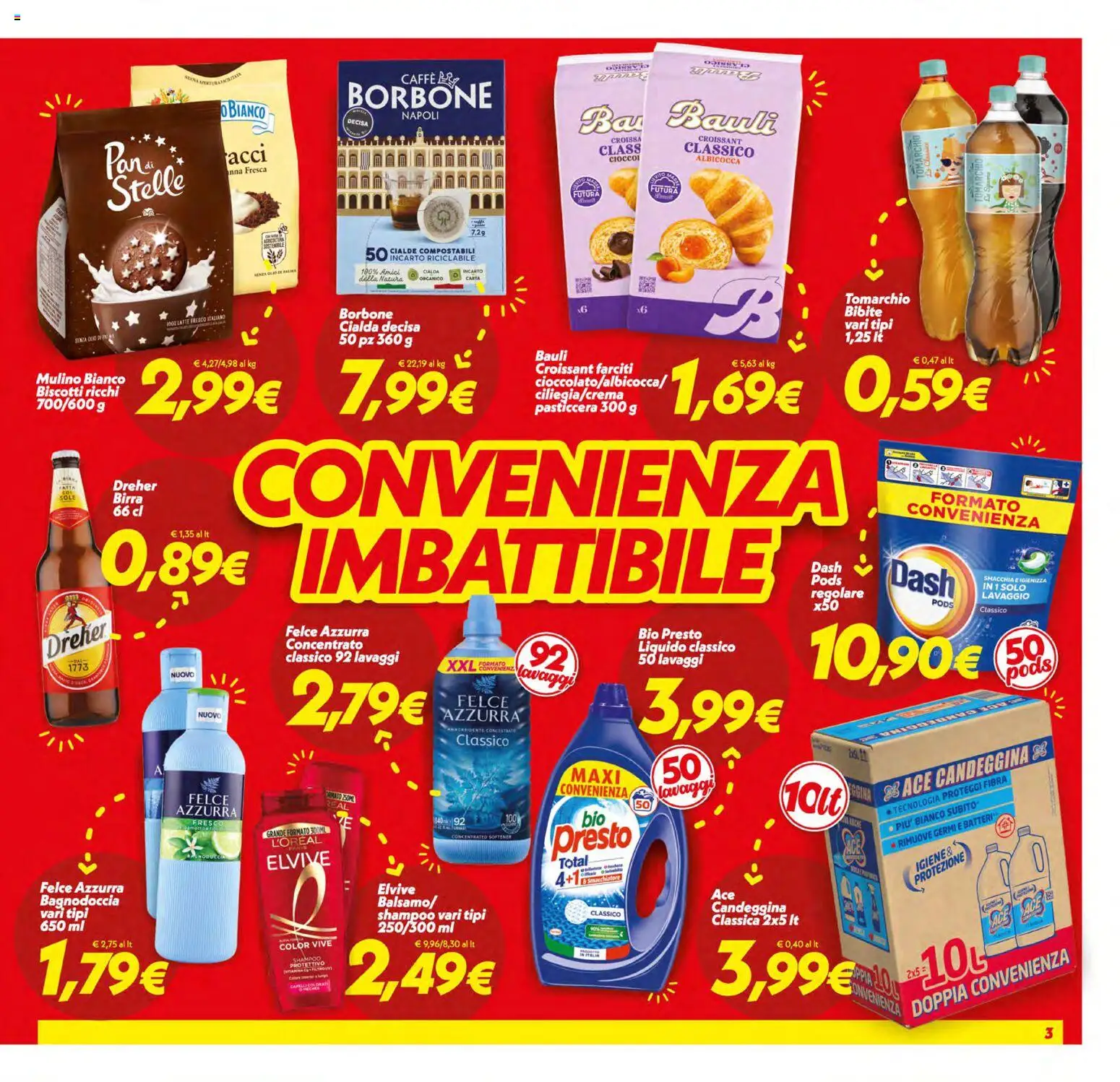 Volantino SuperConveniente del 13.01.2026 | Pagina: 3 | Prodotti: Shampoo, Birra, Candeggina, Latte