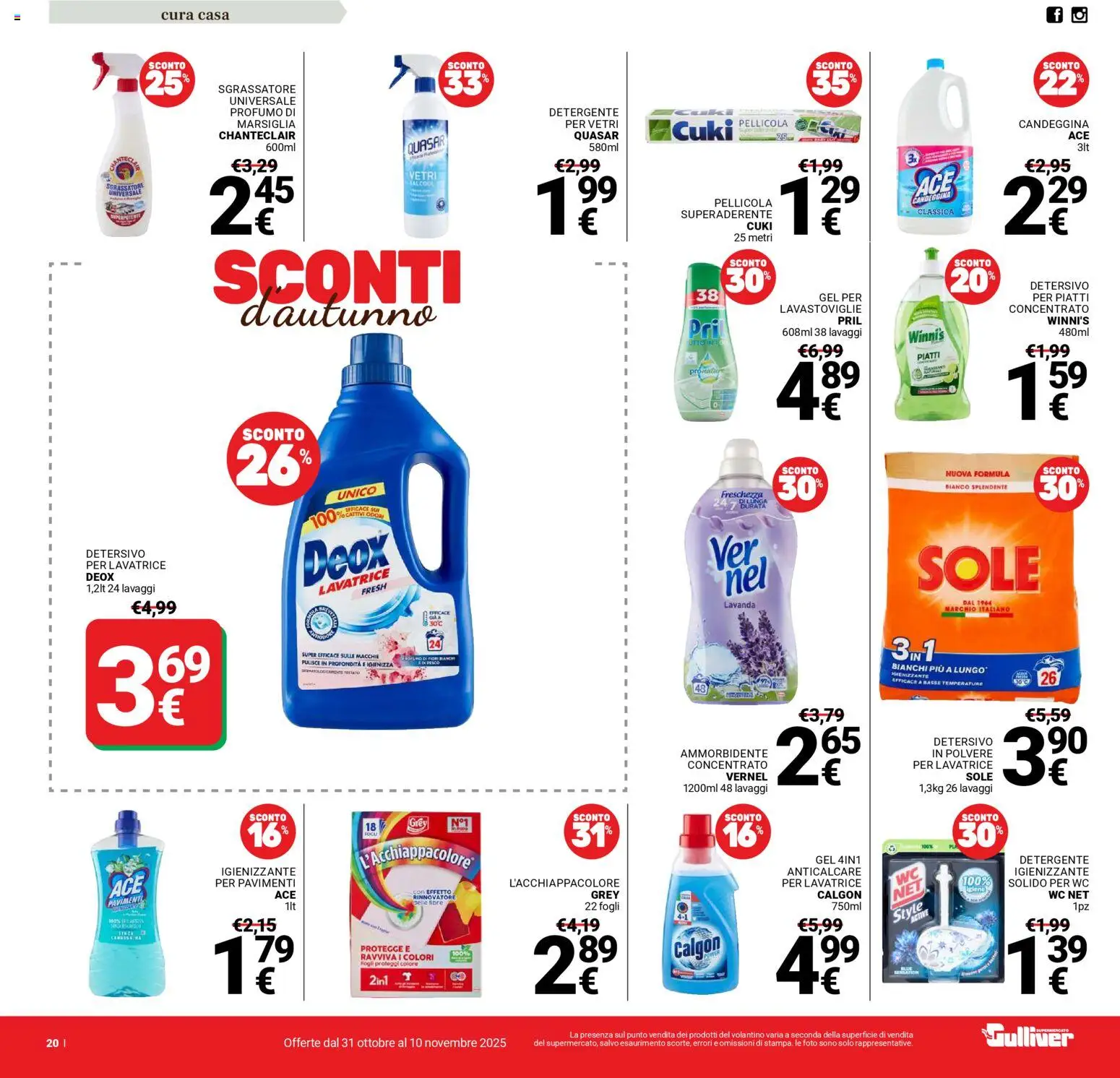 Volantino Gulliver del 31.10.2025 | Pagina: 20 | Prodotti: Ammorbidente, Candeggina, Anticalcare, Lavanda