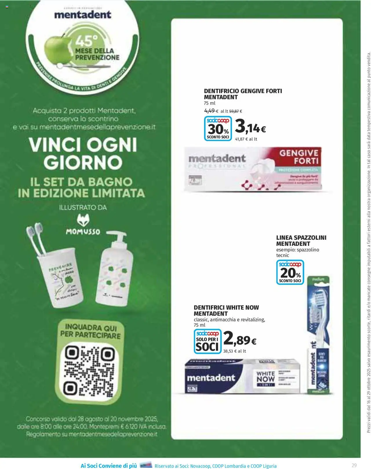 Volantino COOP del 16.10.2025 | Pagina: 29 | Prodotti: Dentifricio, Spazzolino, Data, Bagno