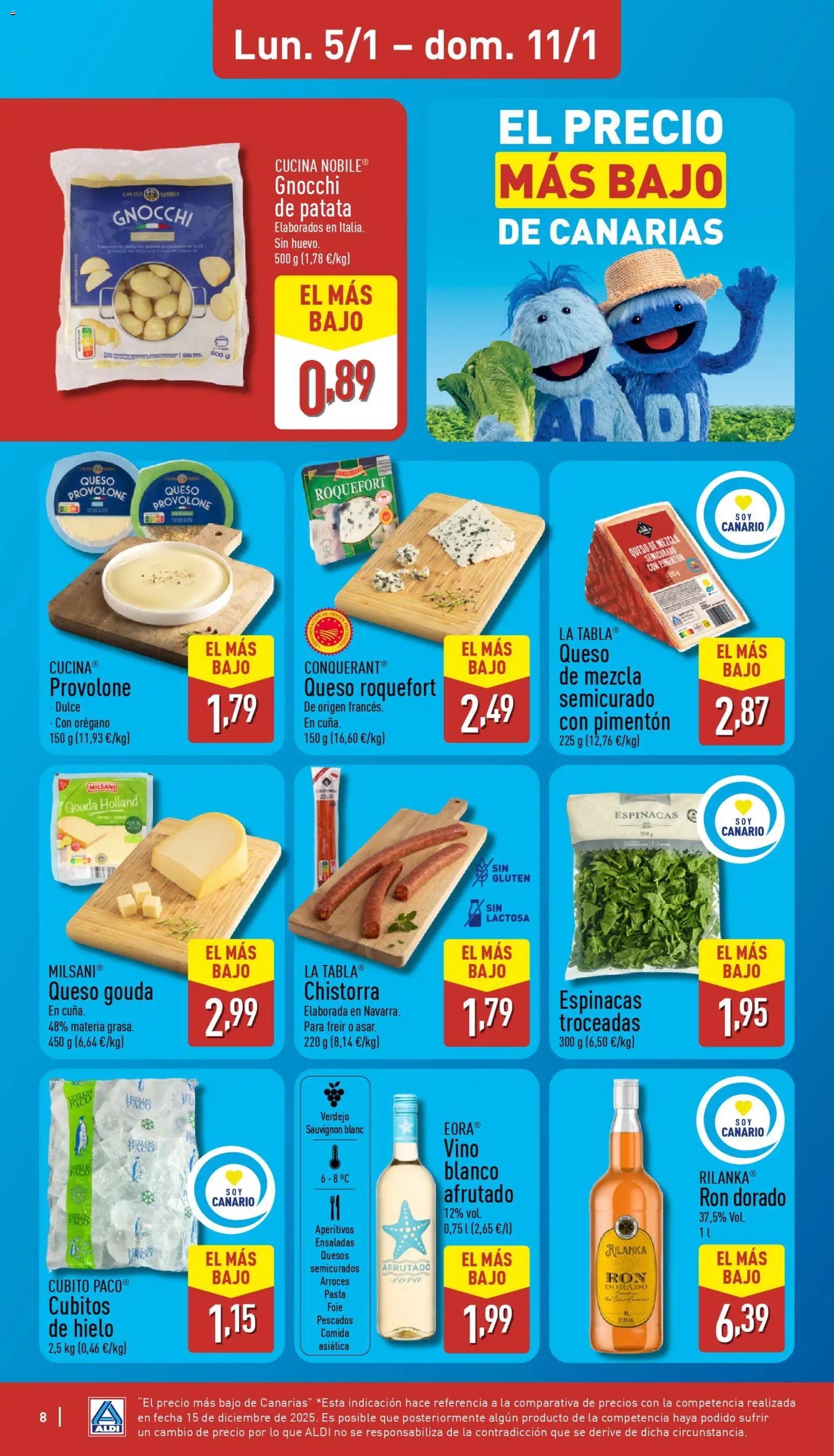 Aldi folleto Canarias │ válido desde el 05.01.2026 | Página: 8 | Productos: Ron, Ηλεκτρονικα ειδη, Vino, Queso Gouda