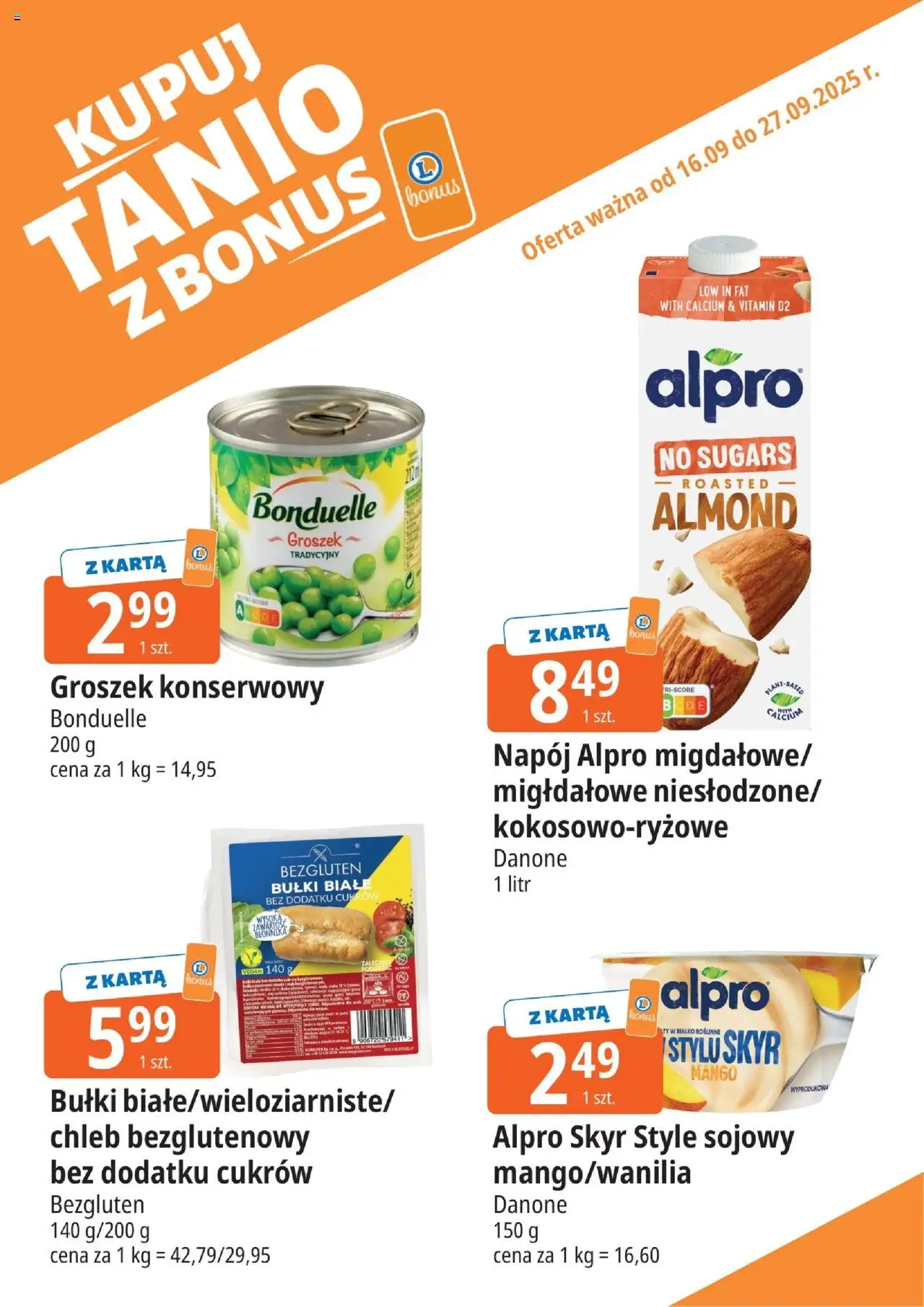 E.Leclerc Gazetka - Elbląg kupony dodatkowe od 16.09.2025 | Strona: 9 | Produkty: Karta, Alpro, Groszek konserwowy, Skyr