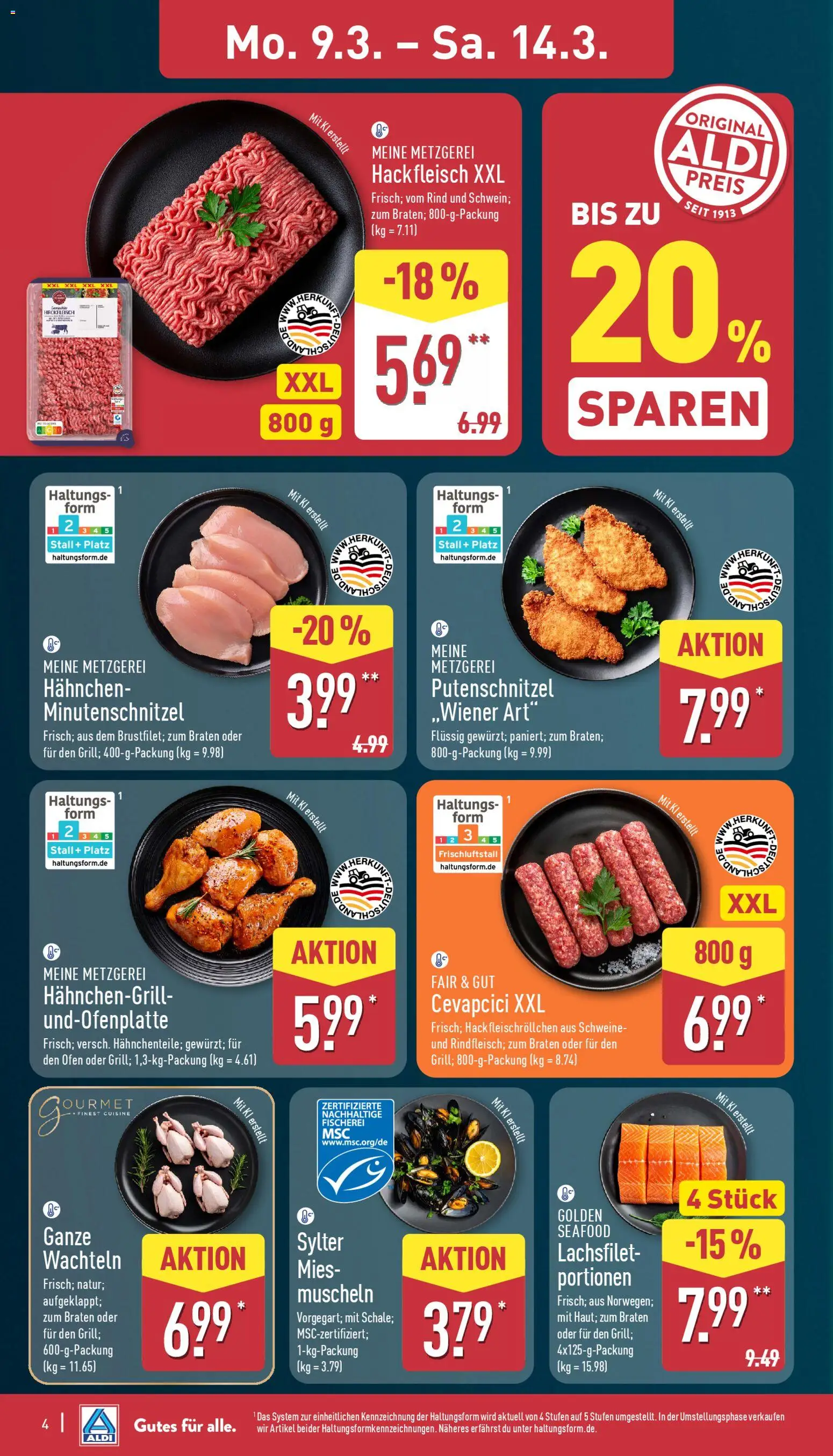 Aldi Prospekt 	 – gültig ab 09.03.2026 | Seite: 4 | Produkte: Ofen, Hahnchen, Cevapcici, Putenschnitzel