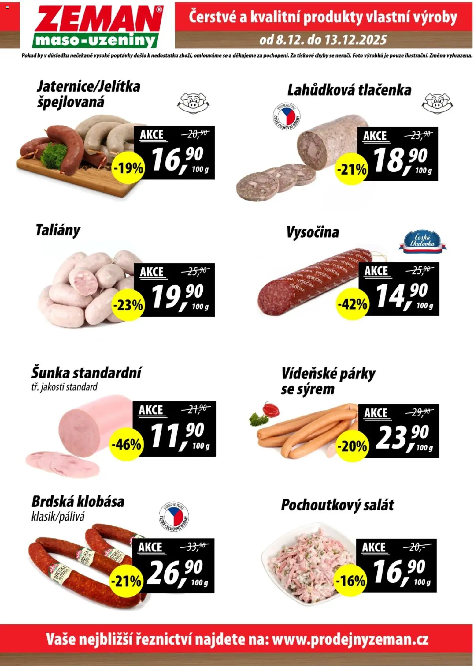 Prodejny Zeman leták od 08.12.2025 | Strana: 2 | Produkty: Salát, Uzeniny, Vysočina, Maso