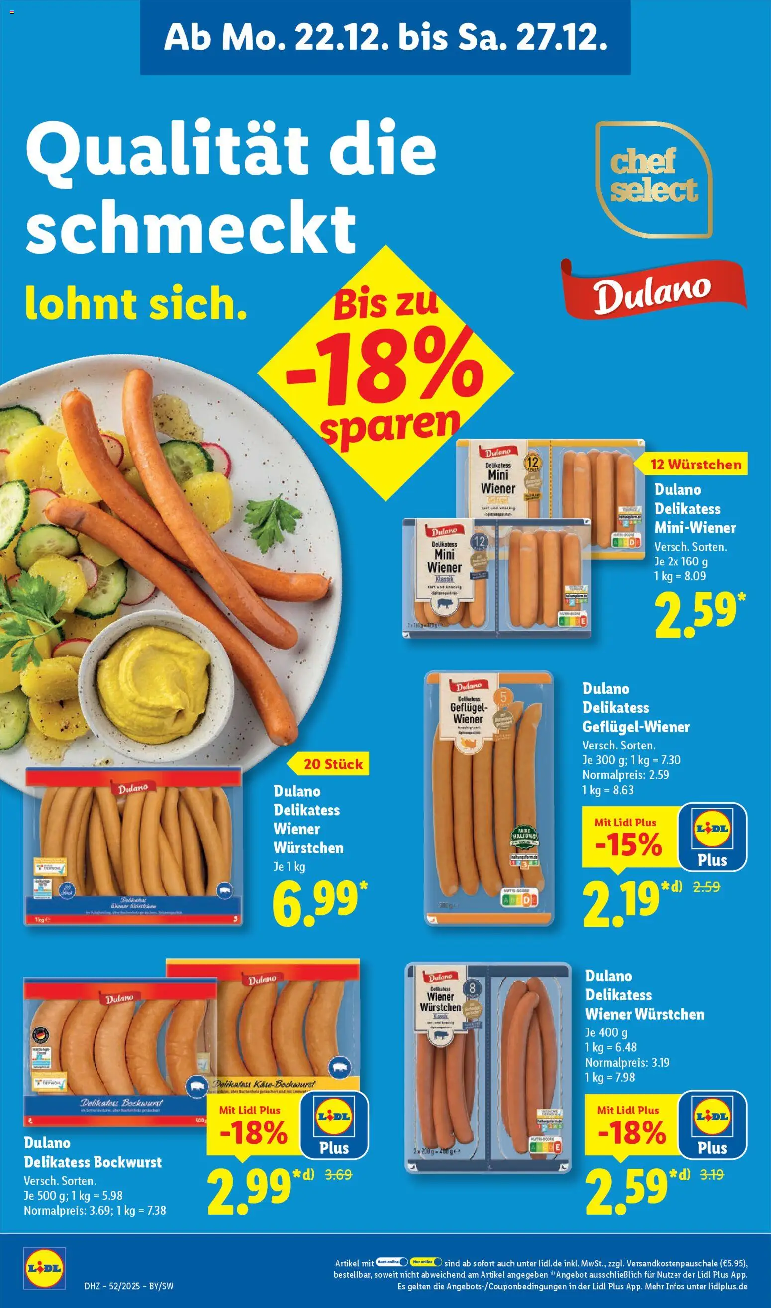 Lidl Prospekt Gundelsheim – gültig ab 22.12.2025 | Seite: 20 | Produkte: Bockwurst, Wiener wurstchen
