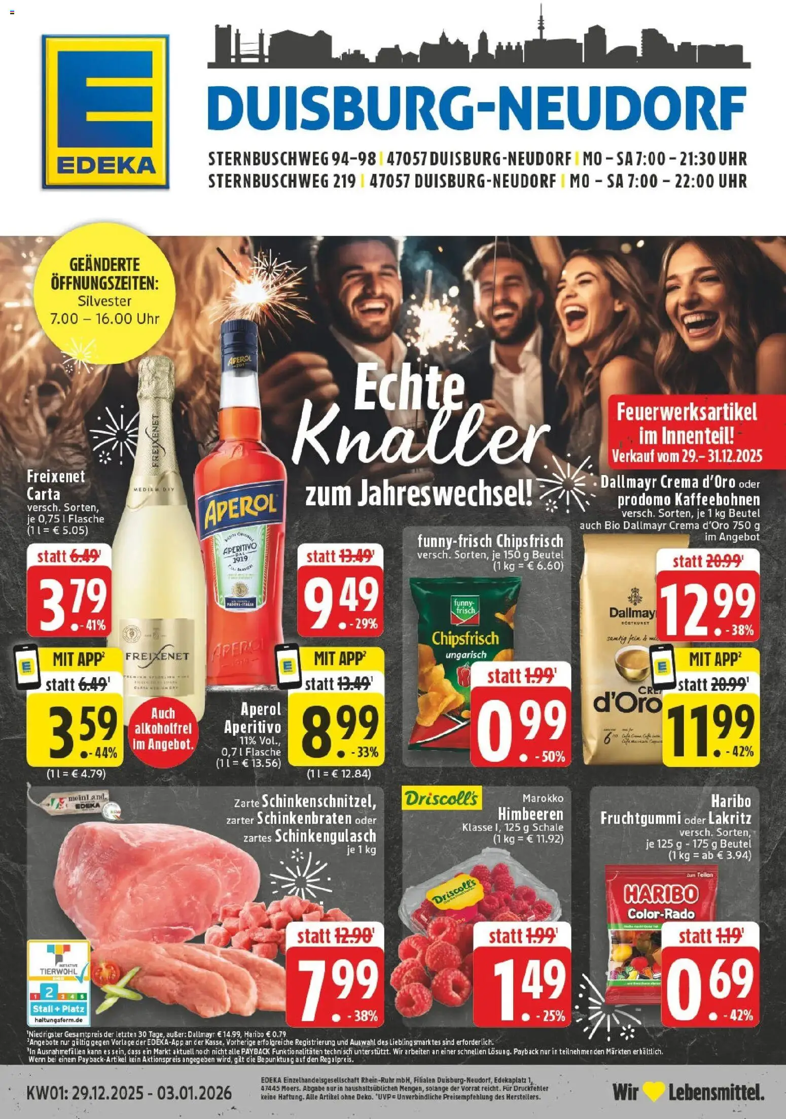 Edeka prospekt Duisburg	 – gültig ab 28.12.2025 | Seite: 1 | Produkte: Himbeeren, Haribo, Chips, Uhr