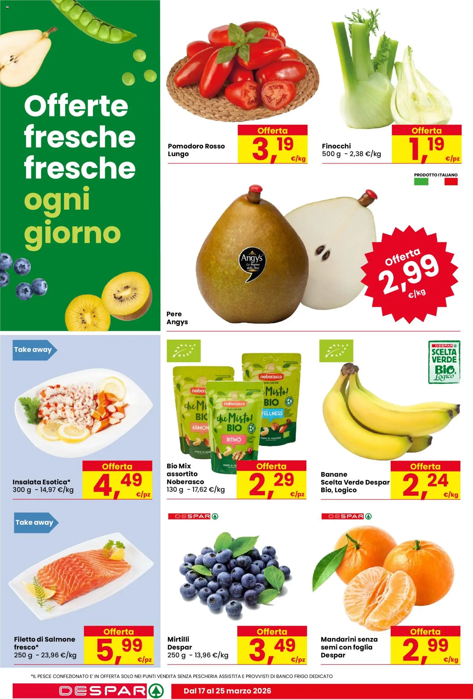 Volantino Despar del 17.03.2026 | Pagina: 4 | Prodotti: Banane, Insalata, Pomodoro, Mirtilli