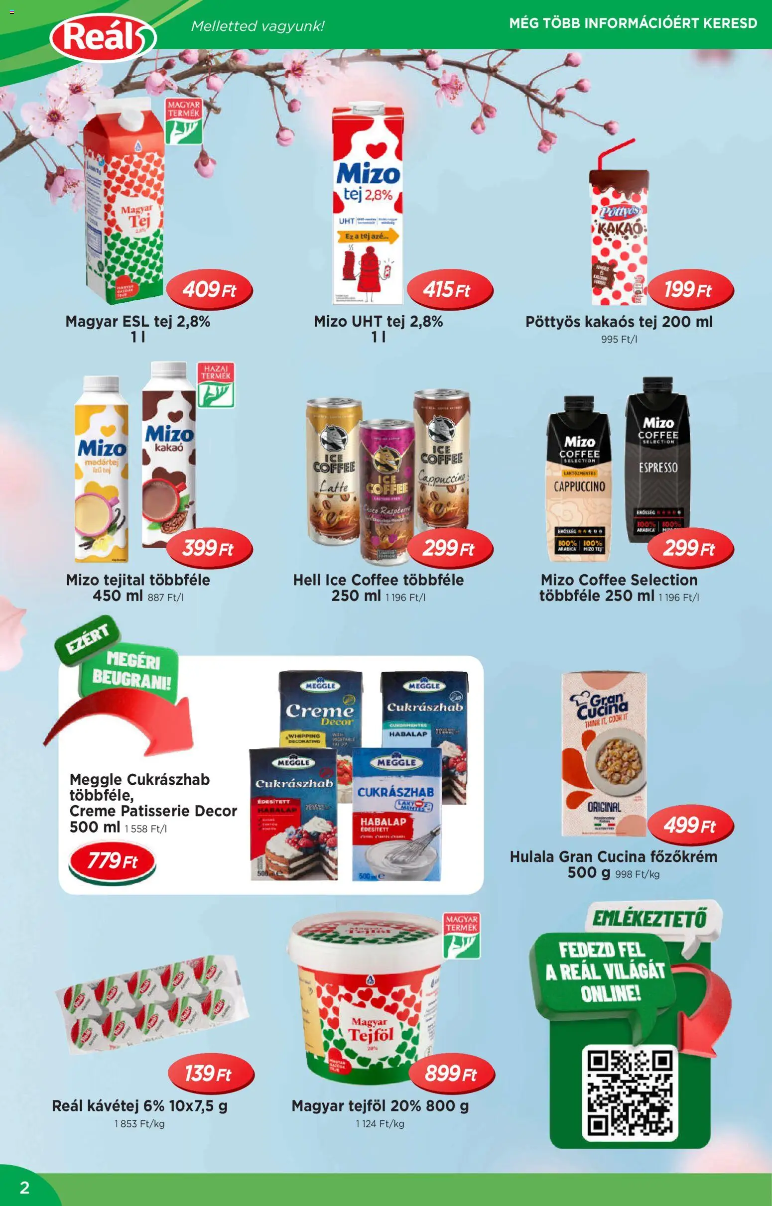 Reál akciós ujság - amely érvényes a következő dátumtól: 01.04.2026 | Oldal: 2 | Termékek: Cappuccino, Tej, Tejföl, Kakaós tej