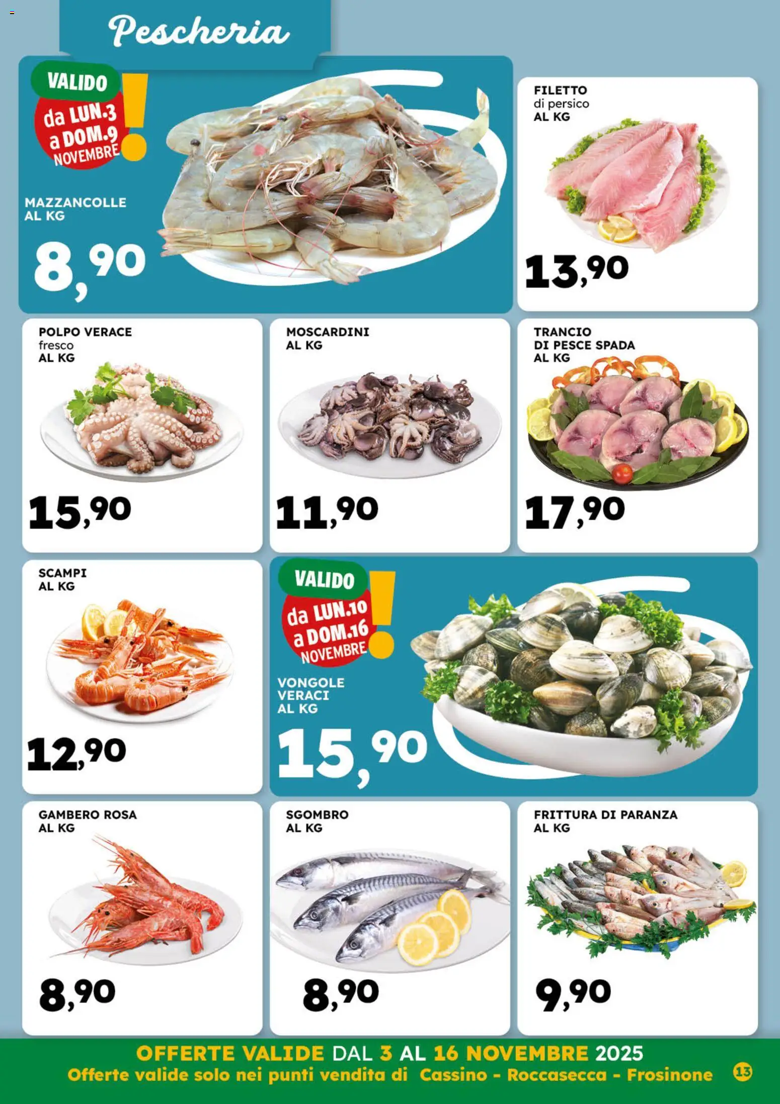 Volantino GECOP del 03.11.2025 | Pagina: 13 | Prodotti: Pesce, Vongole, Mazzancolle, Pesce spada