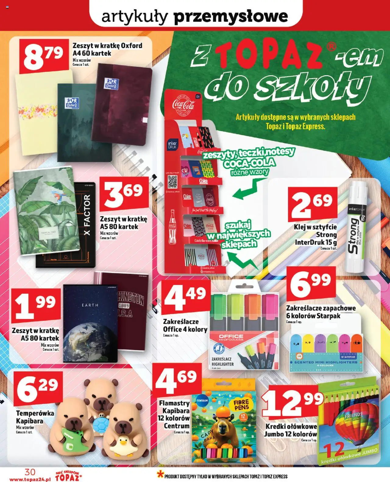Topaz Gazetka MAZ od 14.08.2025 | Strona: 30 | Produkty: Temperówka, Zeszyt, Coca cola, Artykuły przemysłowe