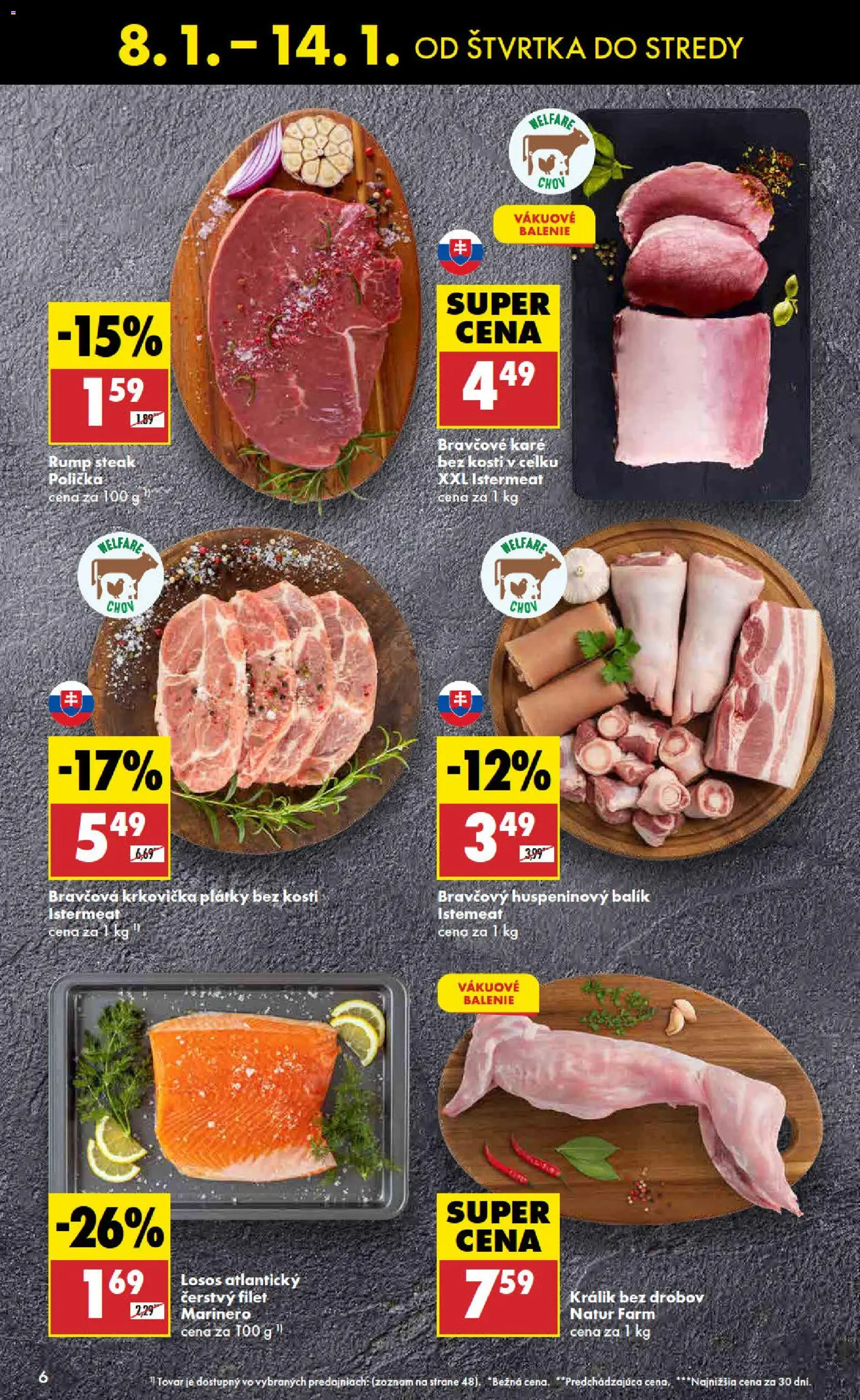 Nové Biedronka akcie – leták je platný od 08.01.2026 | Strana: 6 | Produkty: Losos, Krkovička, Steak, Bravčové karé