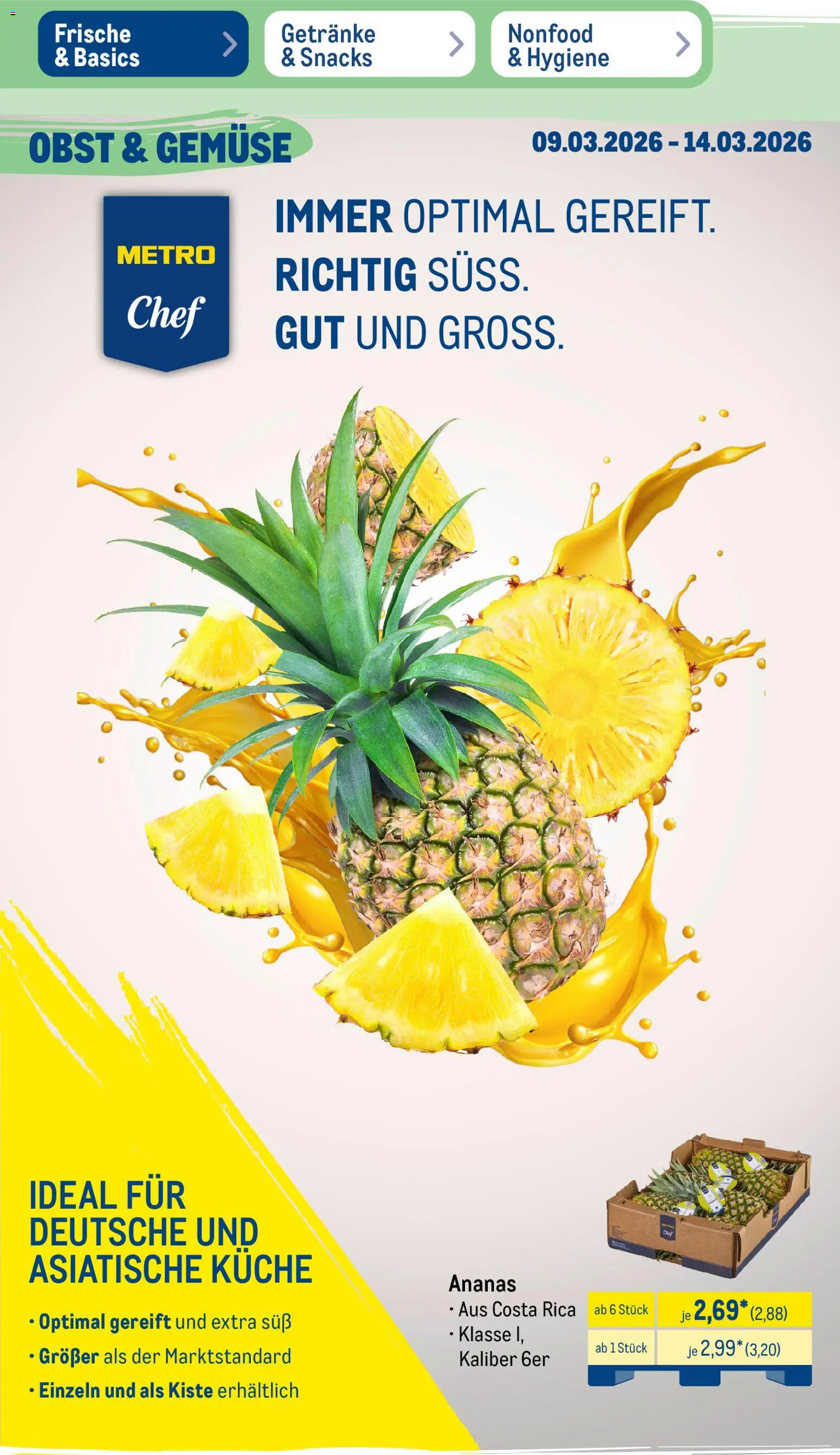 Metro Prospekt 	 – gültig ab 09.03.2026 | Seite: 11 | Produkte: Küche, Ananas, Gemüse, Obst
