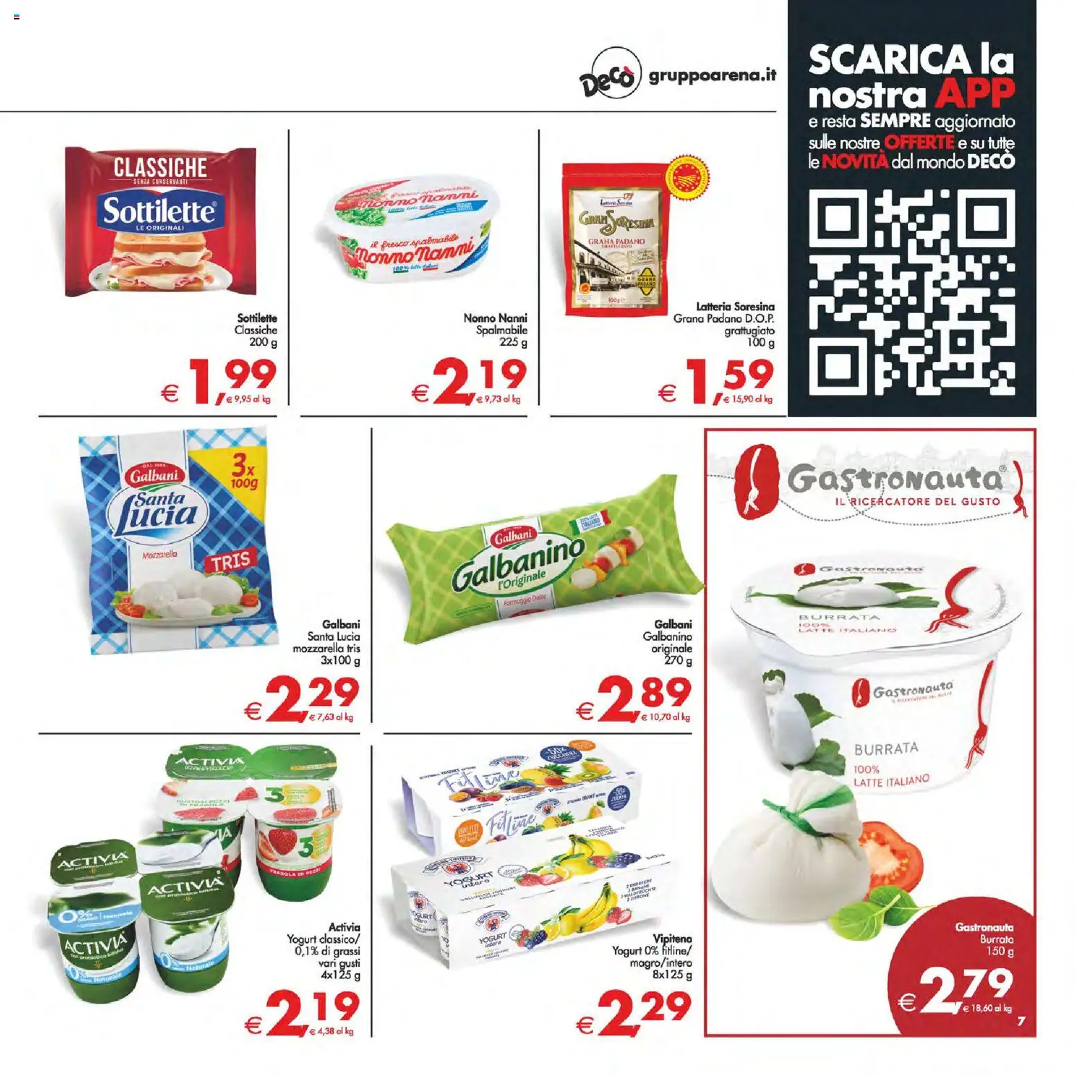 Volantino Decò del 14.11.2025 | Pagina: 7 | Prodotti: Yogurt, Latte, Grana Padano, Burrata