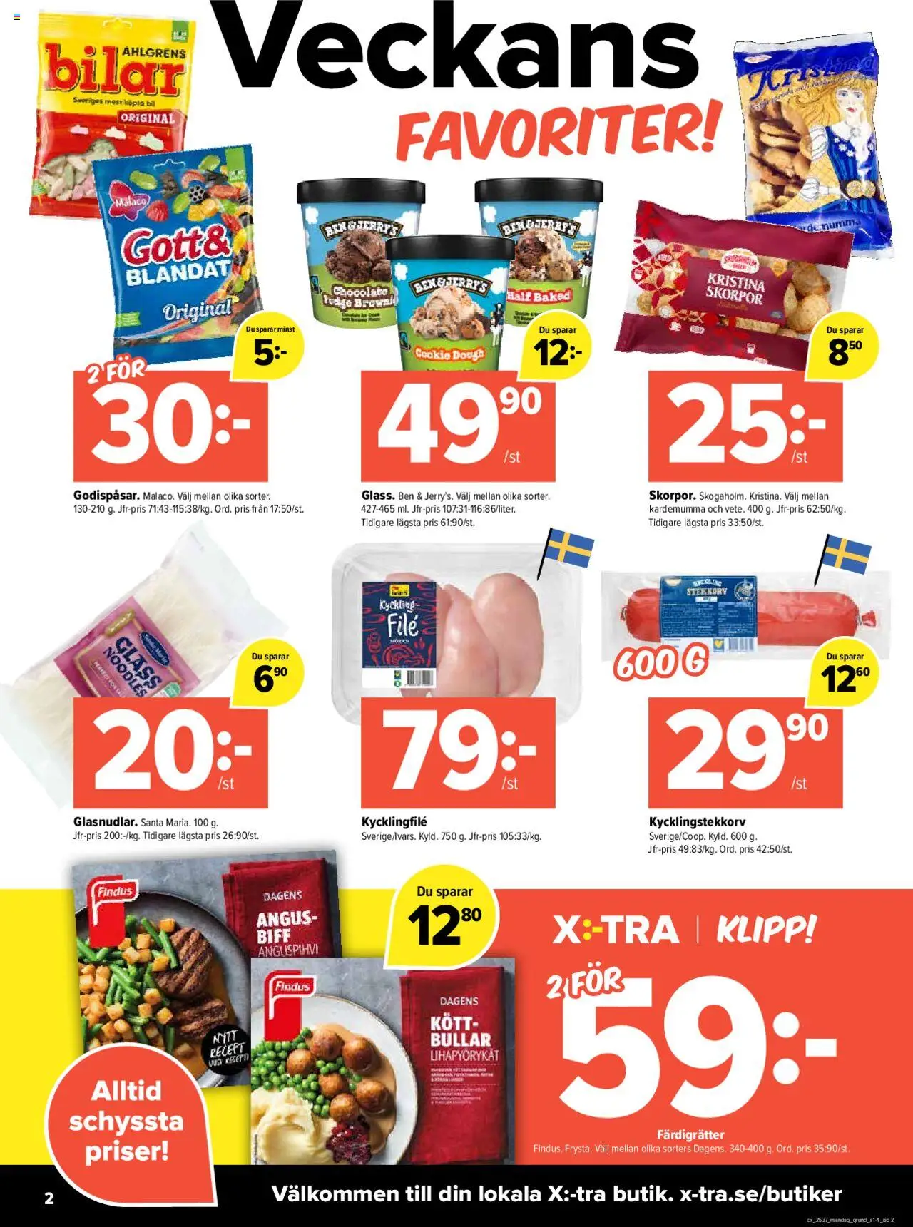 Coop X:-TRA reklamblad aktuell från 08.09.2025 | Sida: 2 | Produkter: Kycklingfile, Skorpor, Kardemumma, Glass