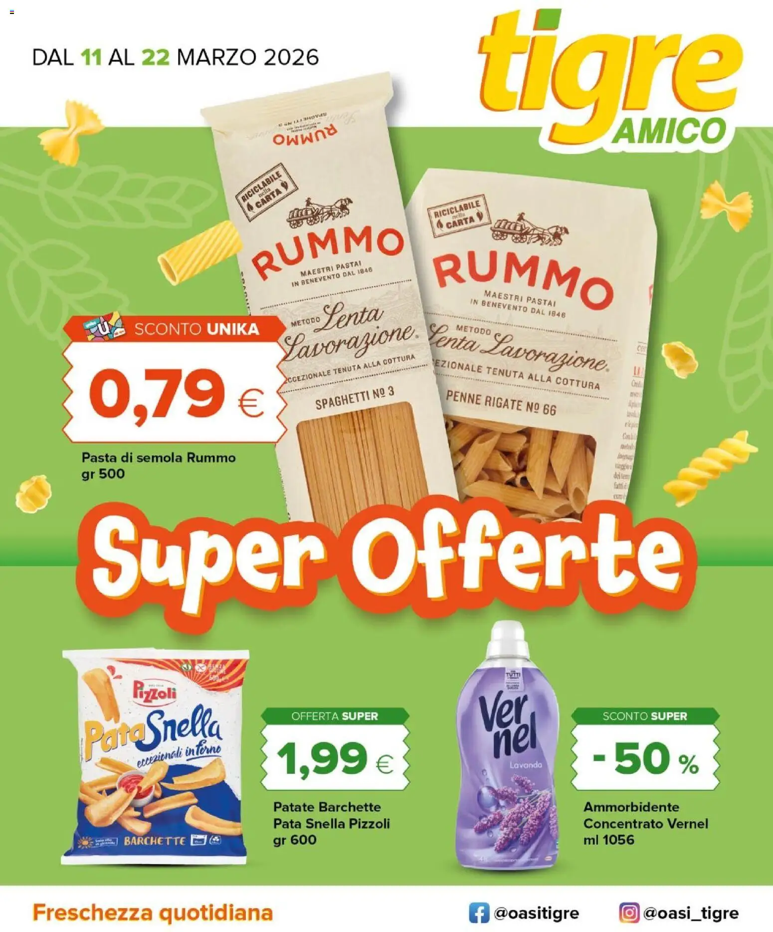 Volantino Tigre del 10.03.2026 | Pagina: 1 | Prodotti: Ammorbidente, Patate, Pasta, Lavanda