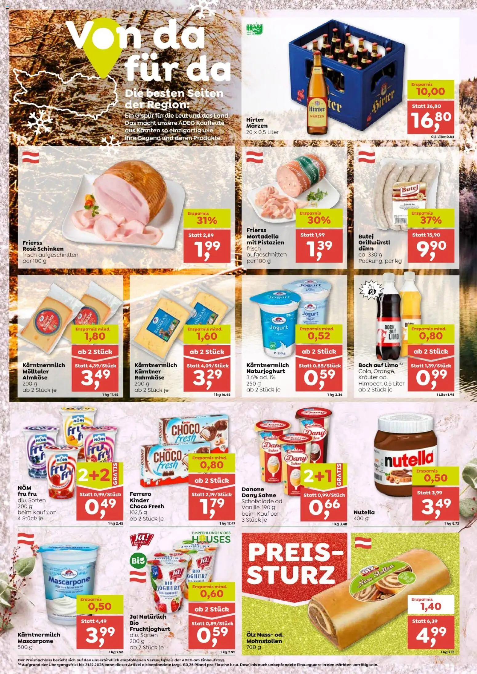 ADEG Spittal gültig ab 18.12.2025 | Seite: 6 | Produkte: Sahne, Joghurt, Schokolade, Schinken