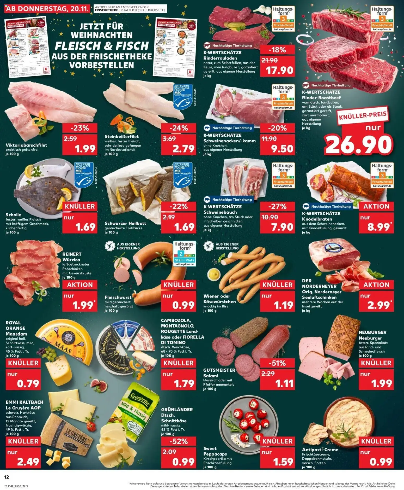 Kaufland prospekt Ludwigsburg	 – gültig ab 20.11.2025 | Seite: 12 | Produkte: Rinderrouladen, Grunlander, Pfeffer, Schweinefleisch