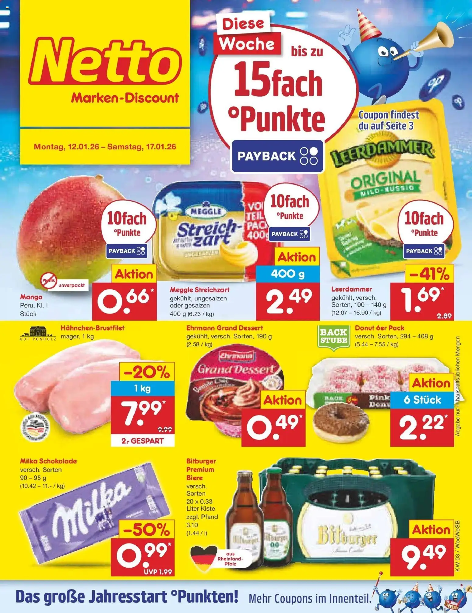 Netto Marken-Discount prospekt Katzweiler	 – gültig ab 12.01.2026 | Seite: 1 | Produkte: Bitburger, Ehrmann grand dessert, Milka schokolade, Milka
