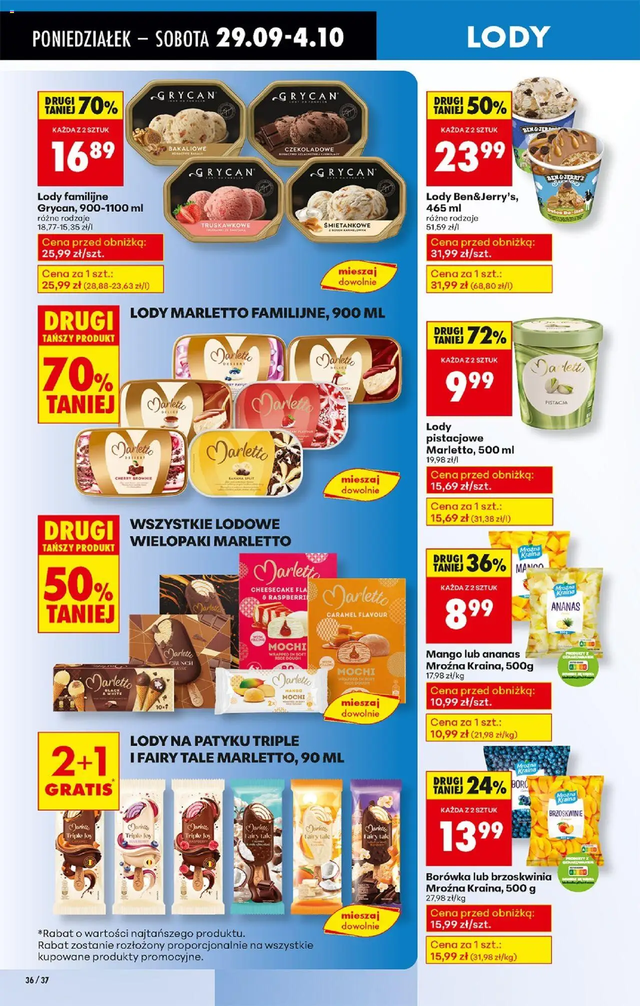 Biedronka gazetka od 29.09.2025 | Strona: 46 | Produkty: Mango, Brzoskwinia, Lody Marletto, Lody