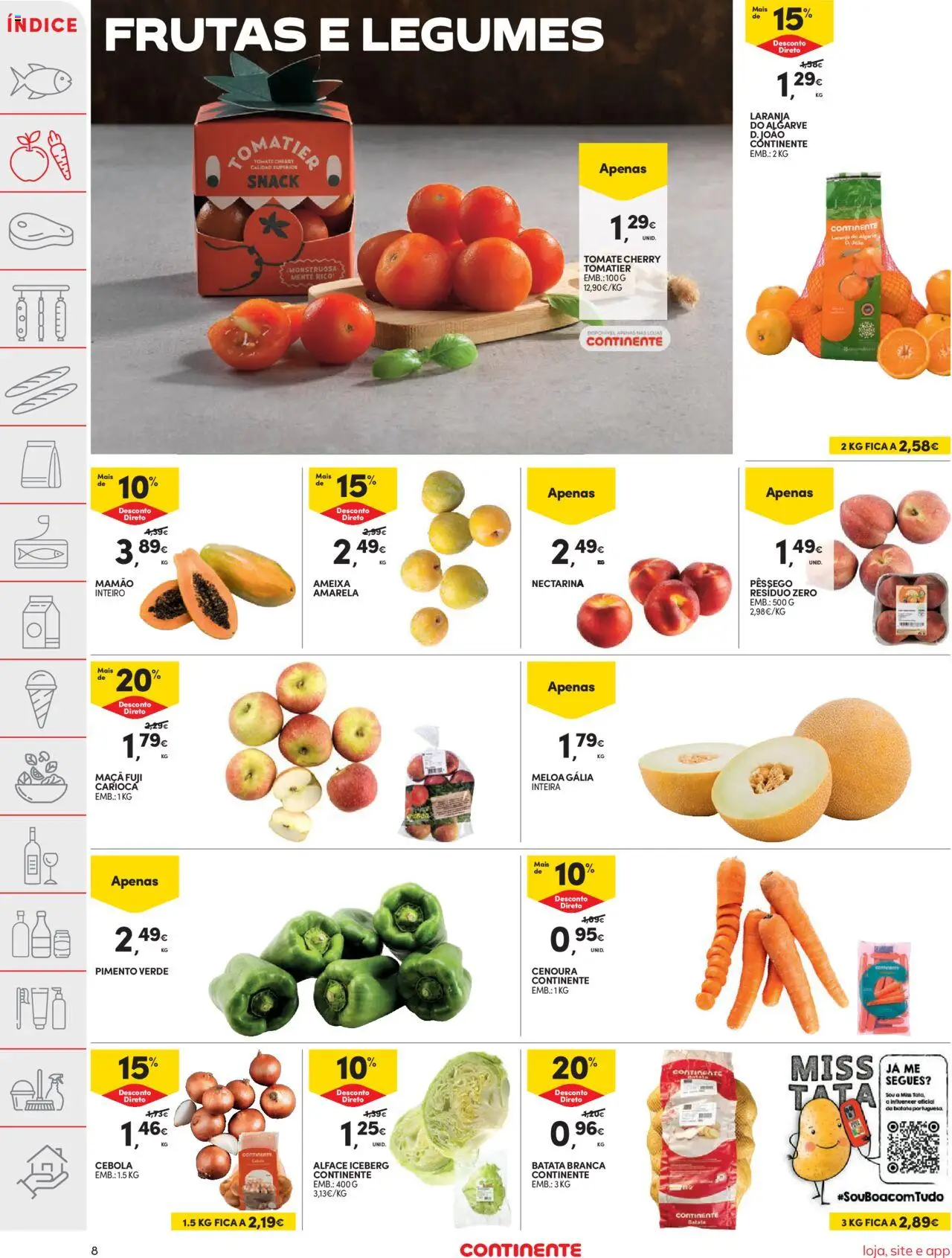 Continente folheto │ válido de 19.08.2025 | Página: 8 | Produtos: Cebola, Cenoura, Mamão, Alface