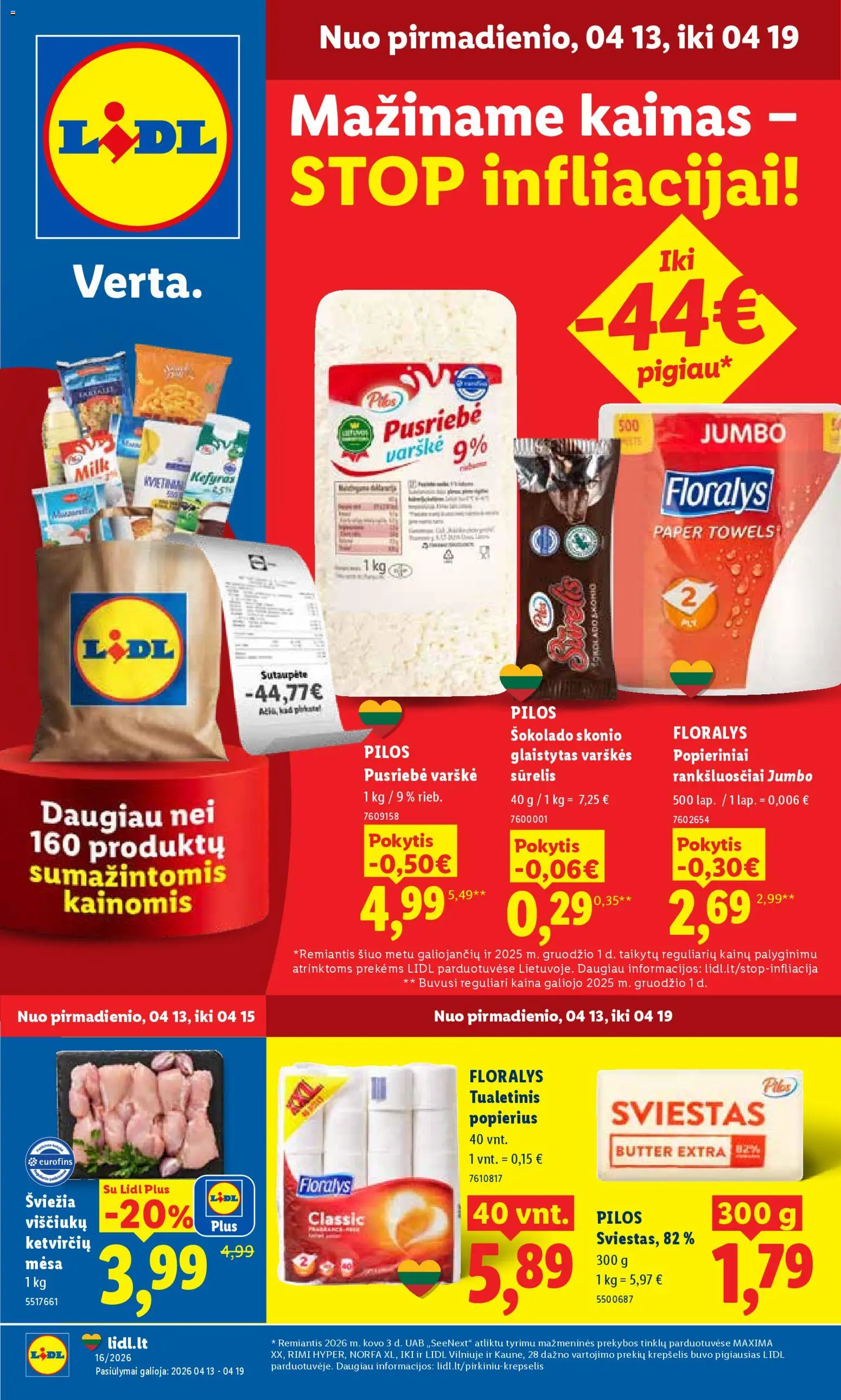 LIDL akcijos nuo 13.04.2026 | Puslapis: 1 | Prekių: Sūrelis, Sviestas, Varškė, Krepšelis