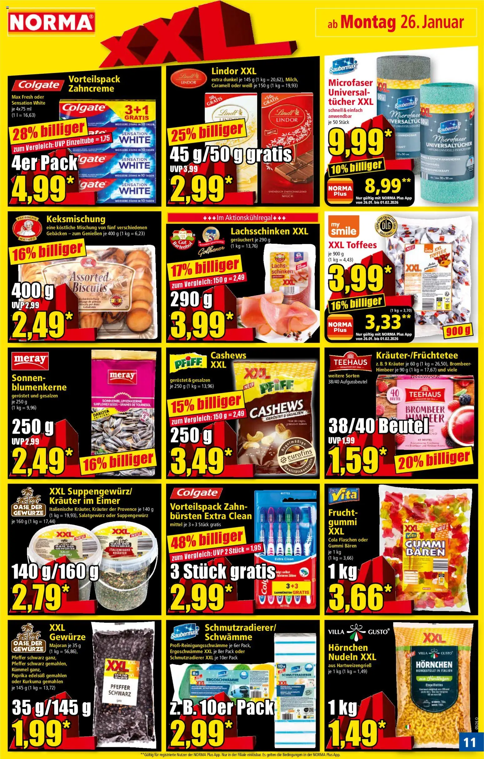 Norma Prospekt 	 – gültig ab 26.01.2026 | Seite: 11 | Produkte: Cola, Schinken, Nudeln, Salat