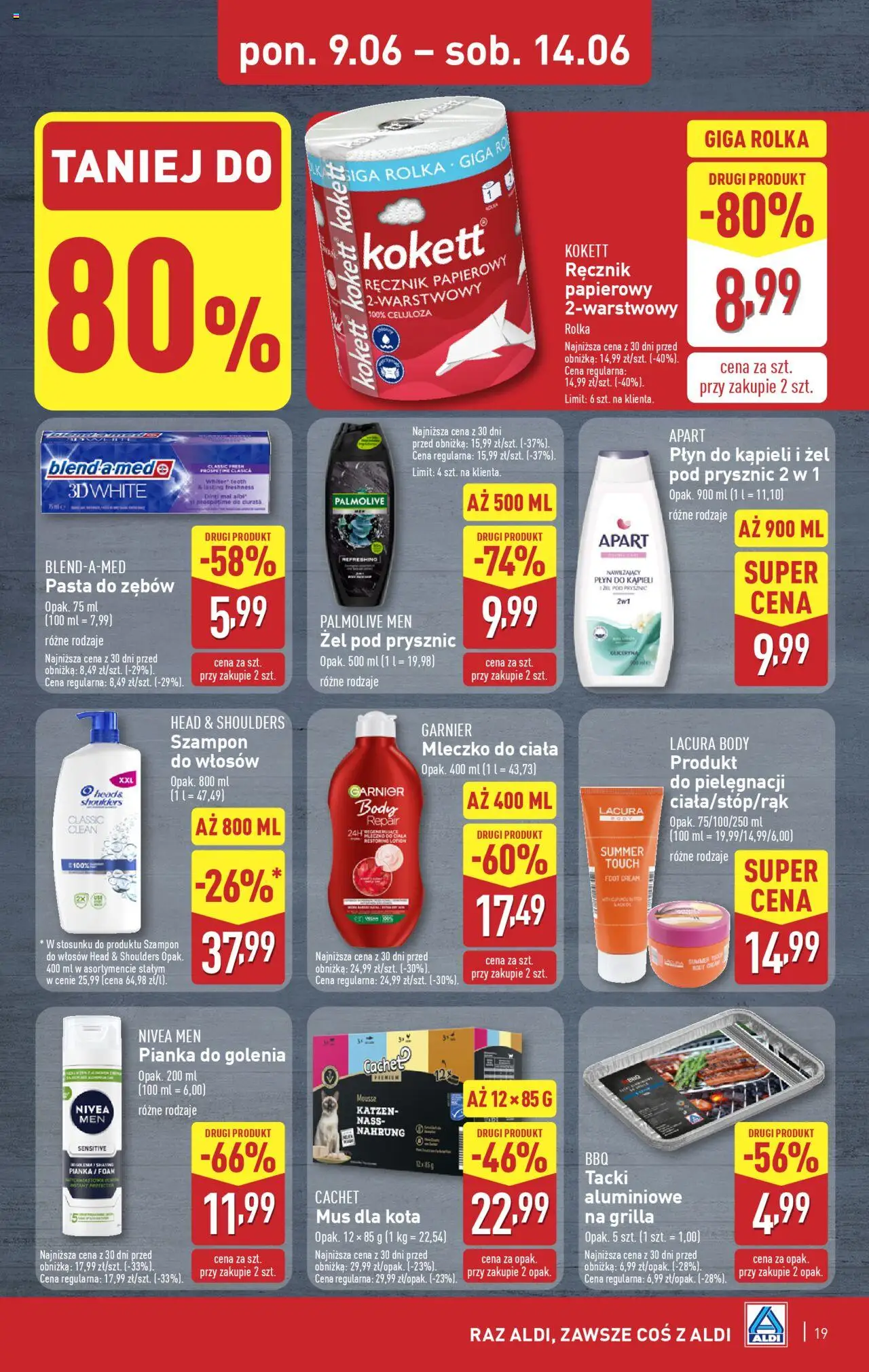 Aldi Gazetka od 09.06.2025 | Strona: 19 | Produkty: Szampon, Pianka do golenia, Mleczko do ciała, Pasta do zębów
