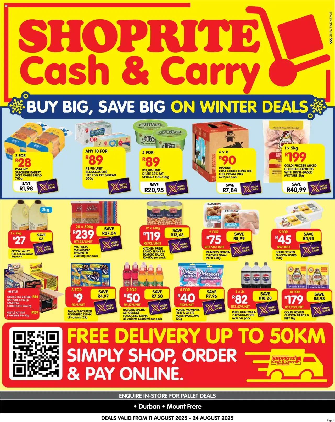 Shoprite KwaZulu-Natal - Cash & Carry Mid-Month Deals Durban & Mount Frere │ valid from 11.08.2025 | Page: 1 | Products: Baked beans, Milk, Pasta, Cream