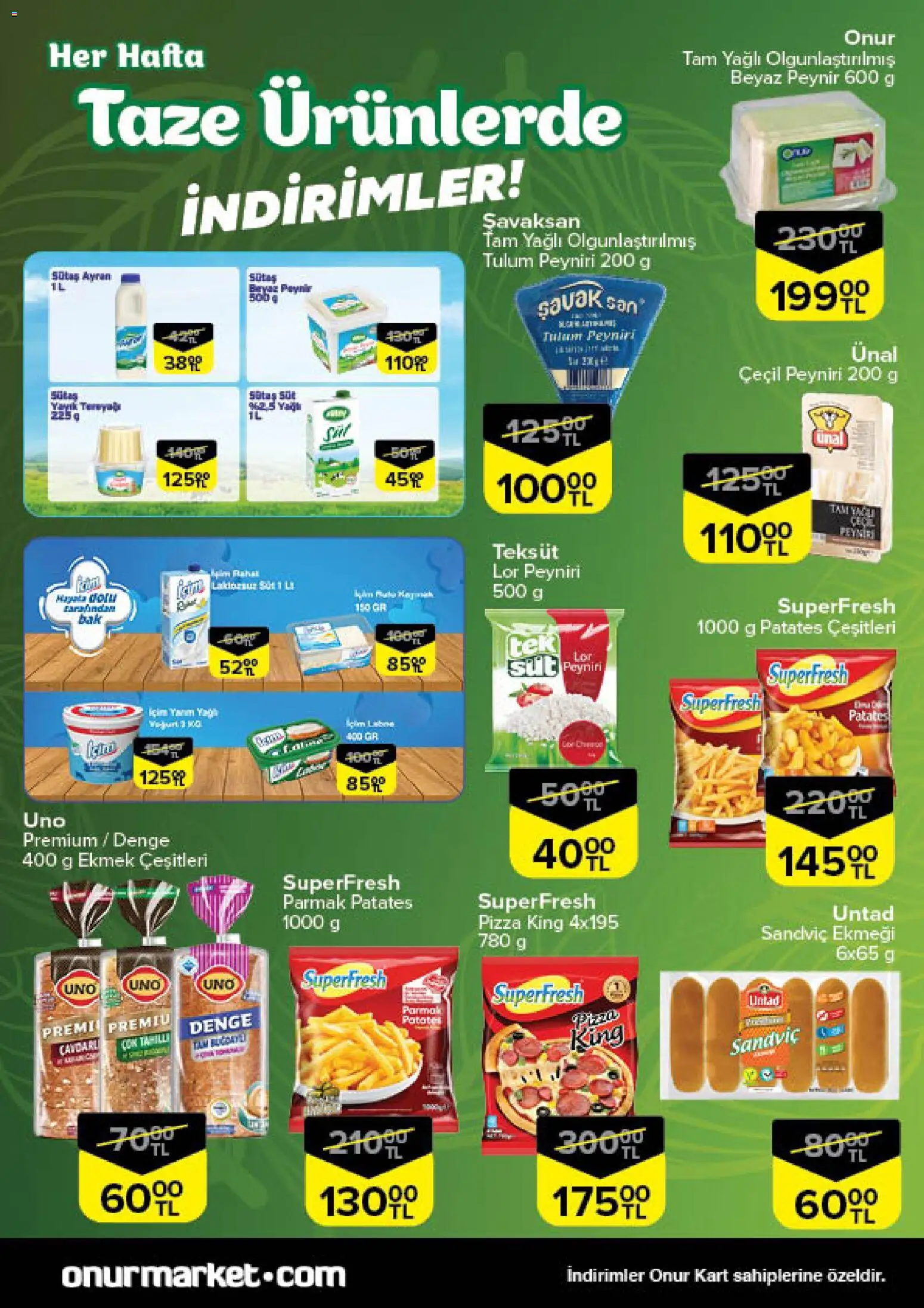 Onur Market Taze Ürünlerde İndirimler - Trakya - 11.12.2025 tarihinden itibaren geçerlidir | Sayfa: 3 | Ürünler: Peynir, Ekmek, Pizza, Yağ